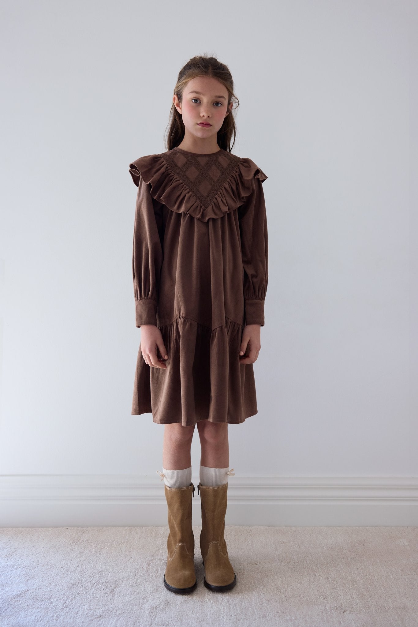 Criss Cross Cord Dress - Chocolate