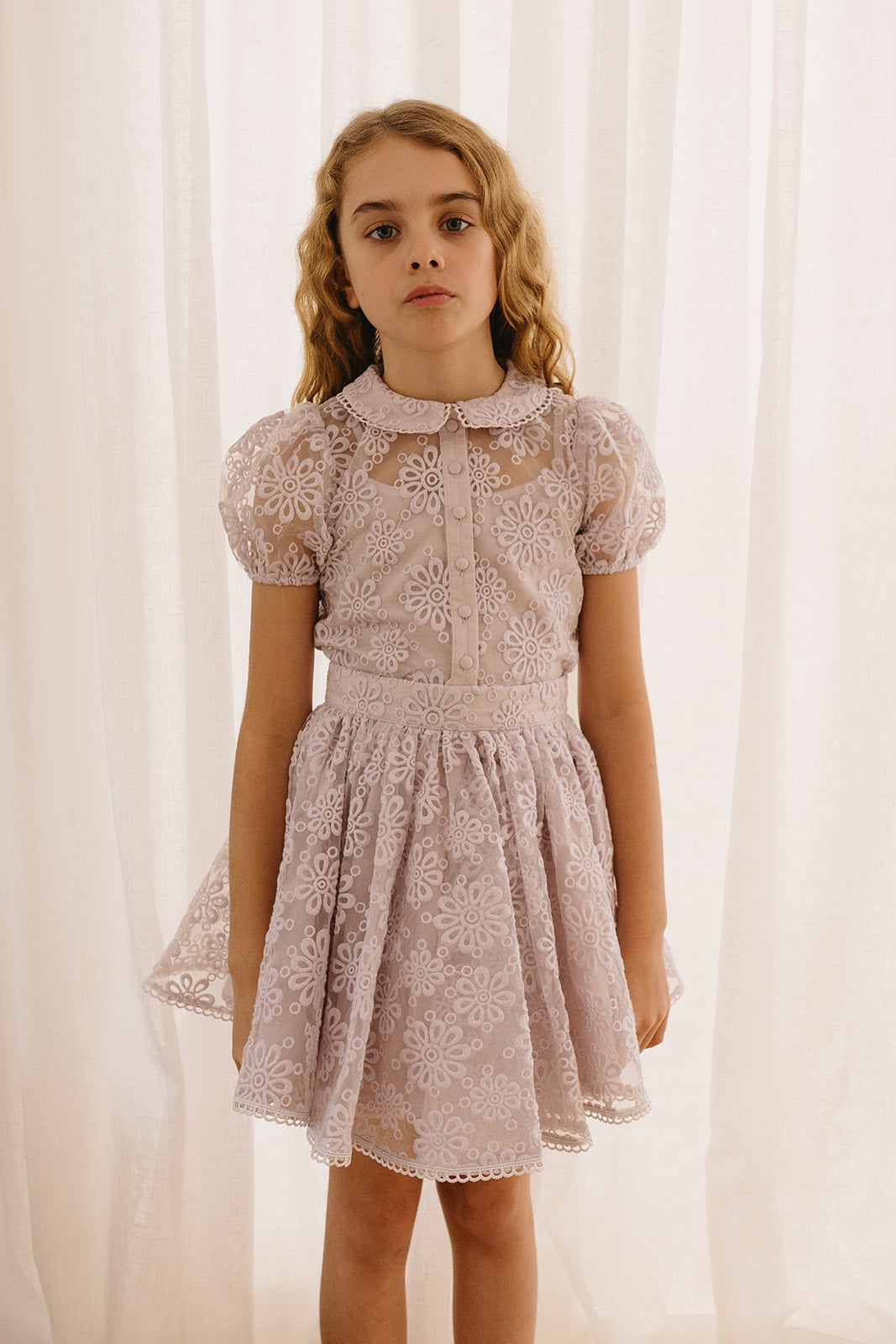 Embroidered Organza Ruffle Hem Skirt