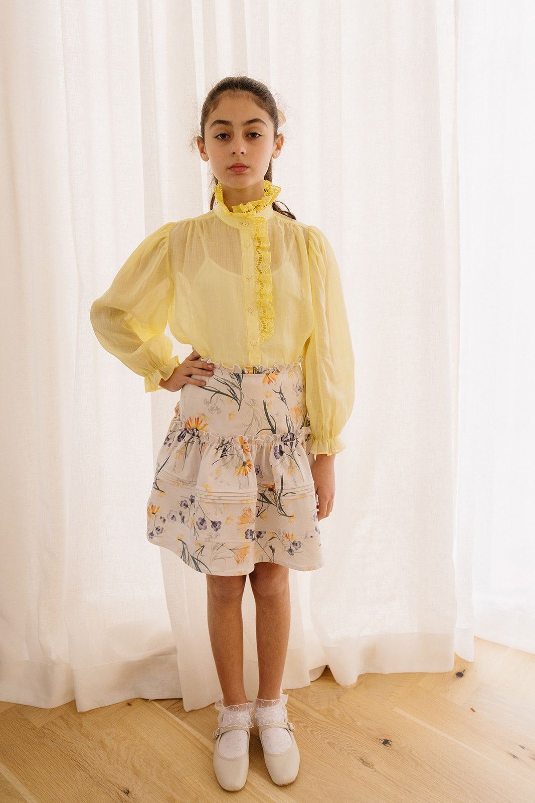 Linen Embroidered Frill Shirt