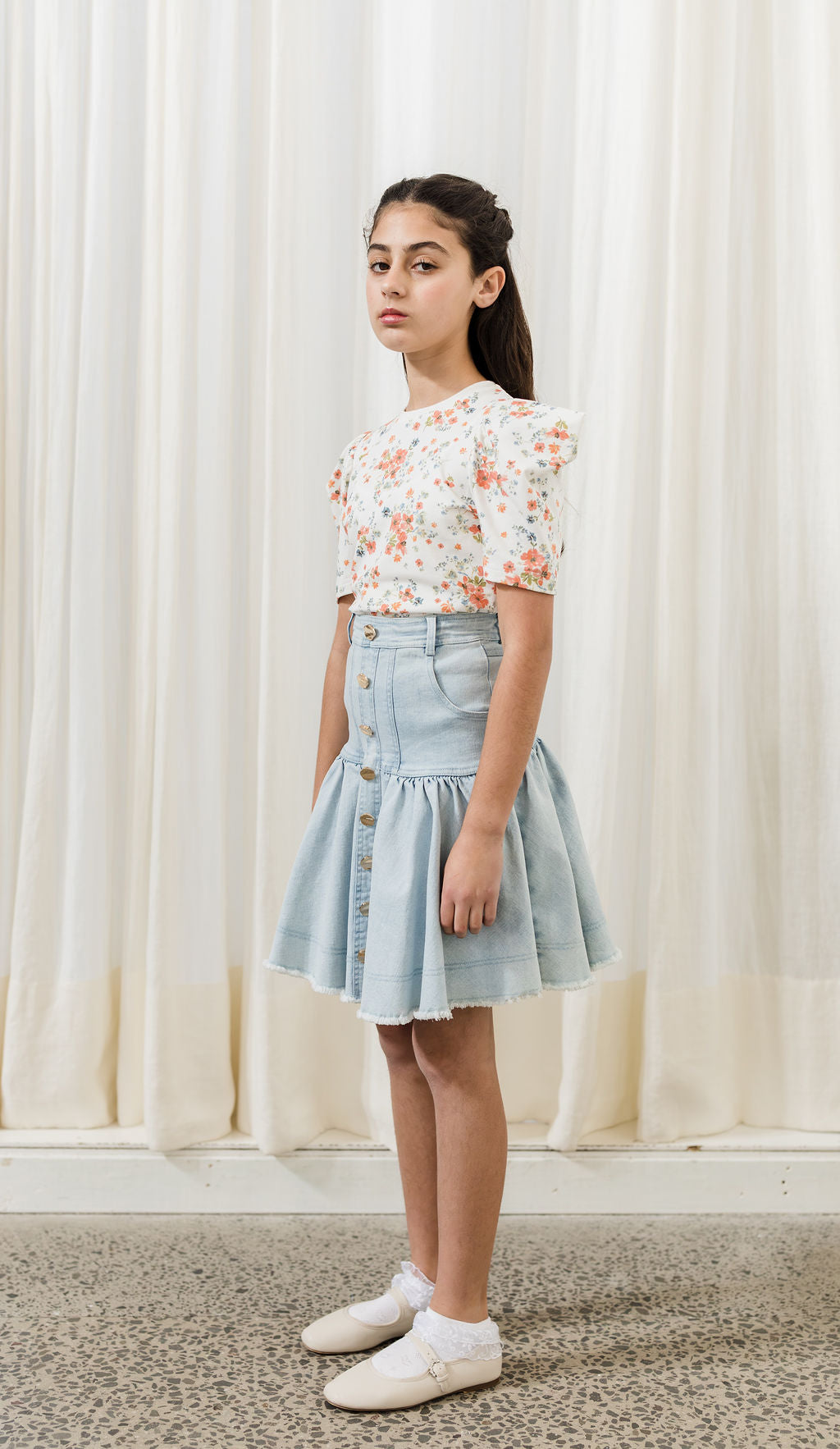 Denim Button Skirt - Light Denim