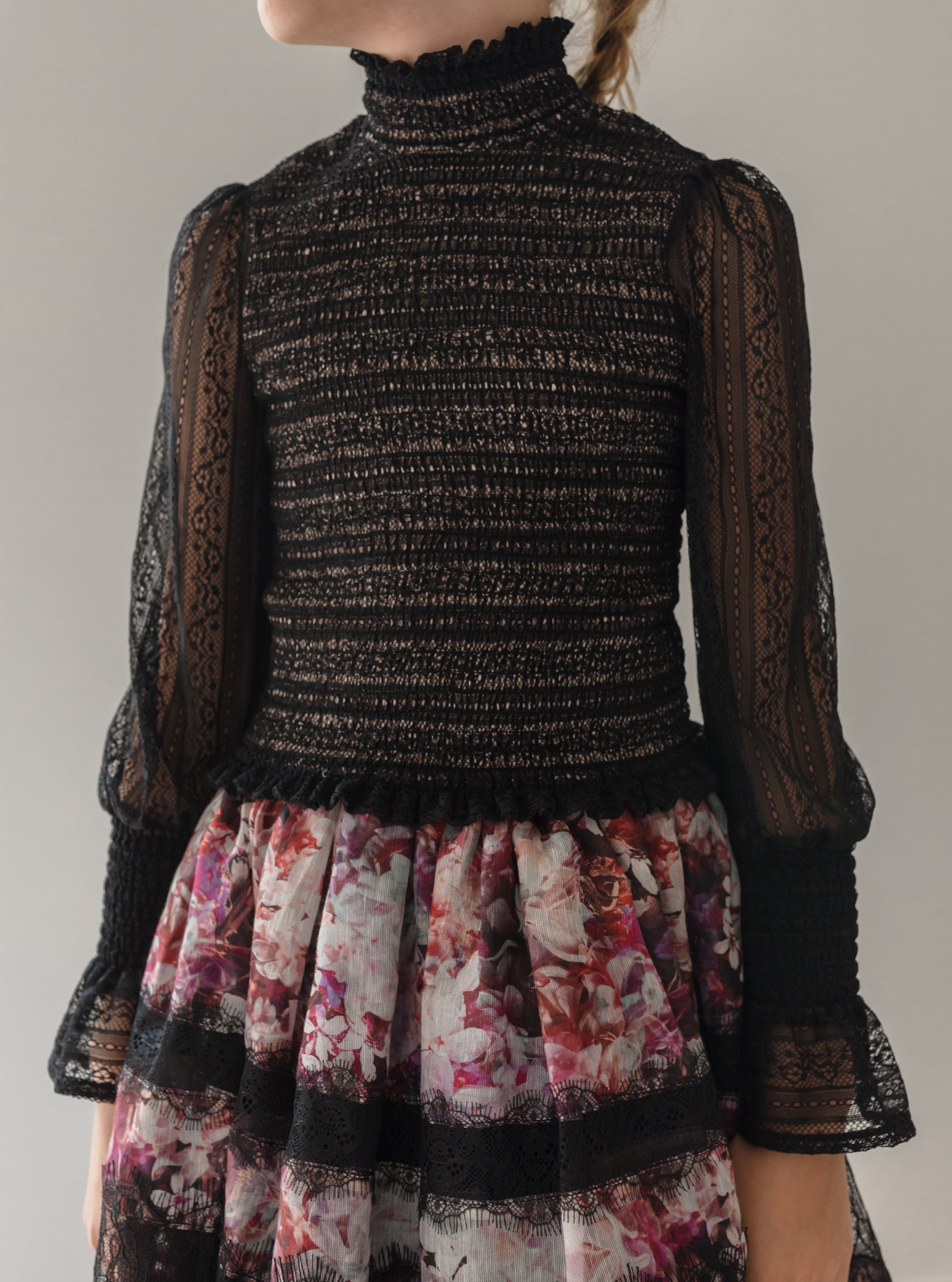 Lace Mesh Shirred Top
