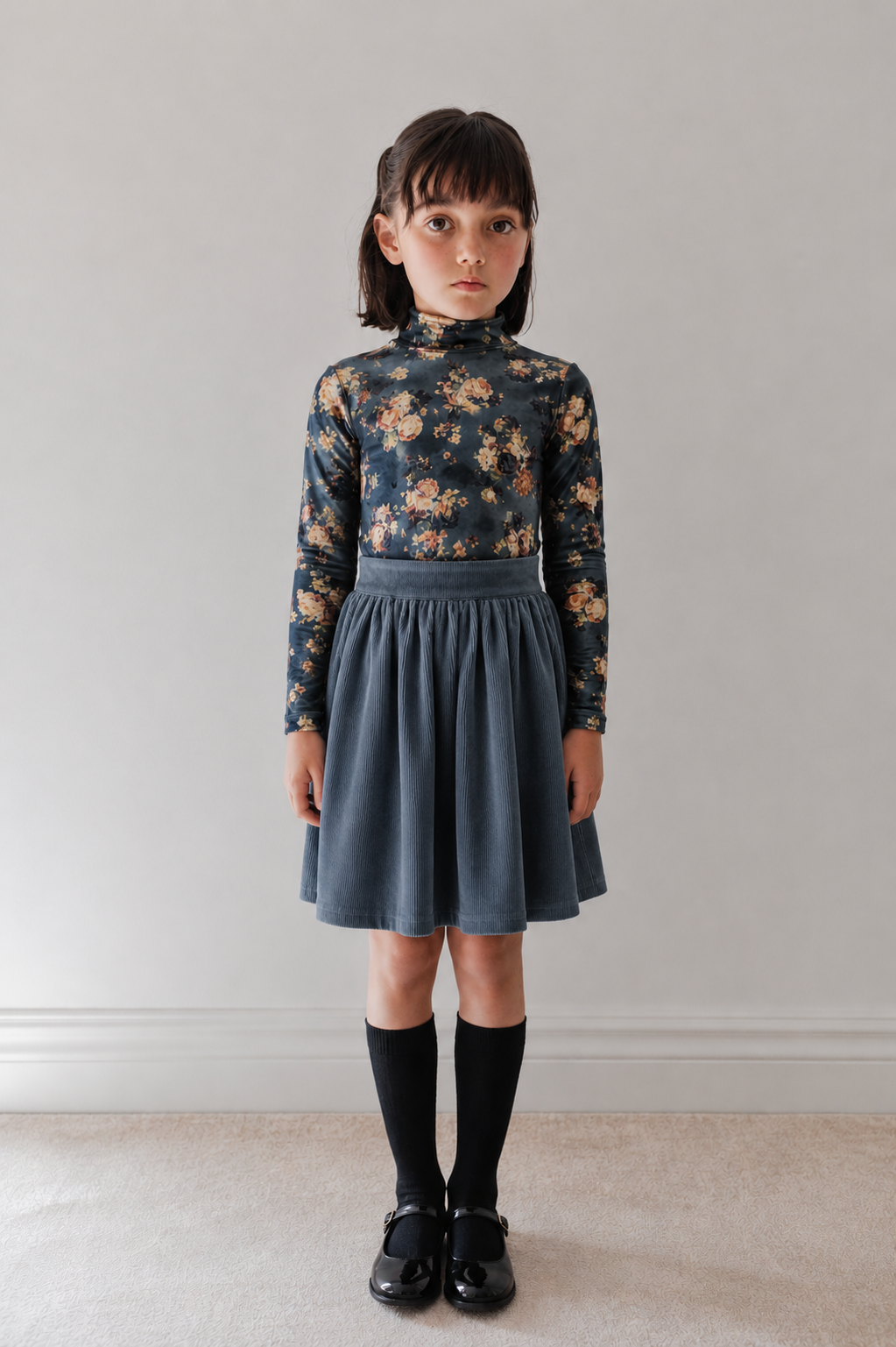 Dusty Blue Bouquet Velvet Top