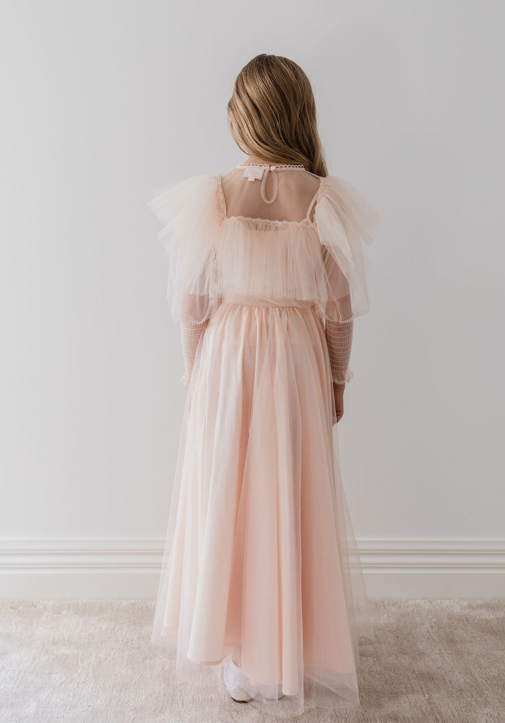 Blush Orchid Print Tulle Ruffle Blouse