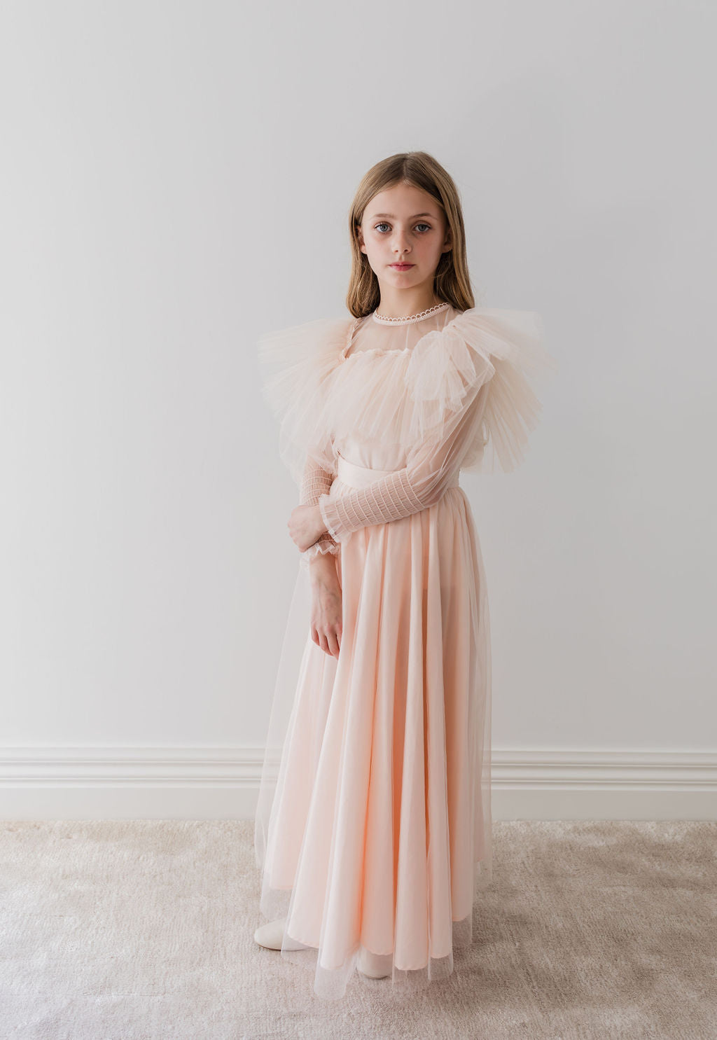 Blush Orchid Print Tulle Ruffle Blouse
