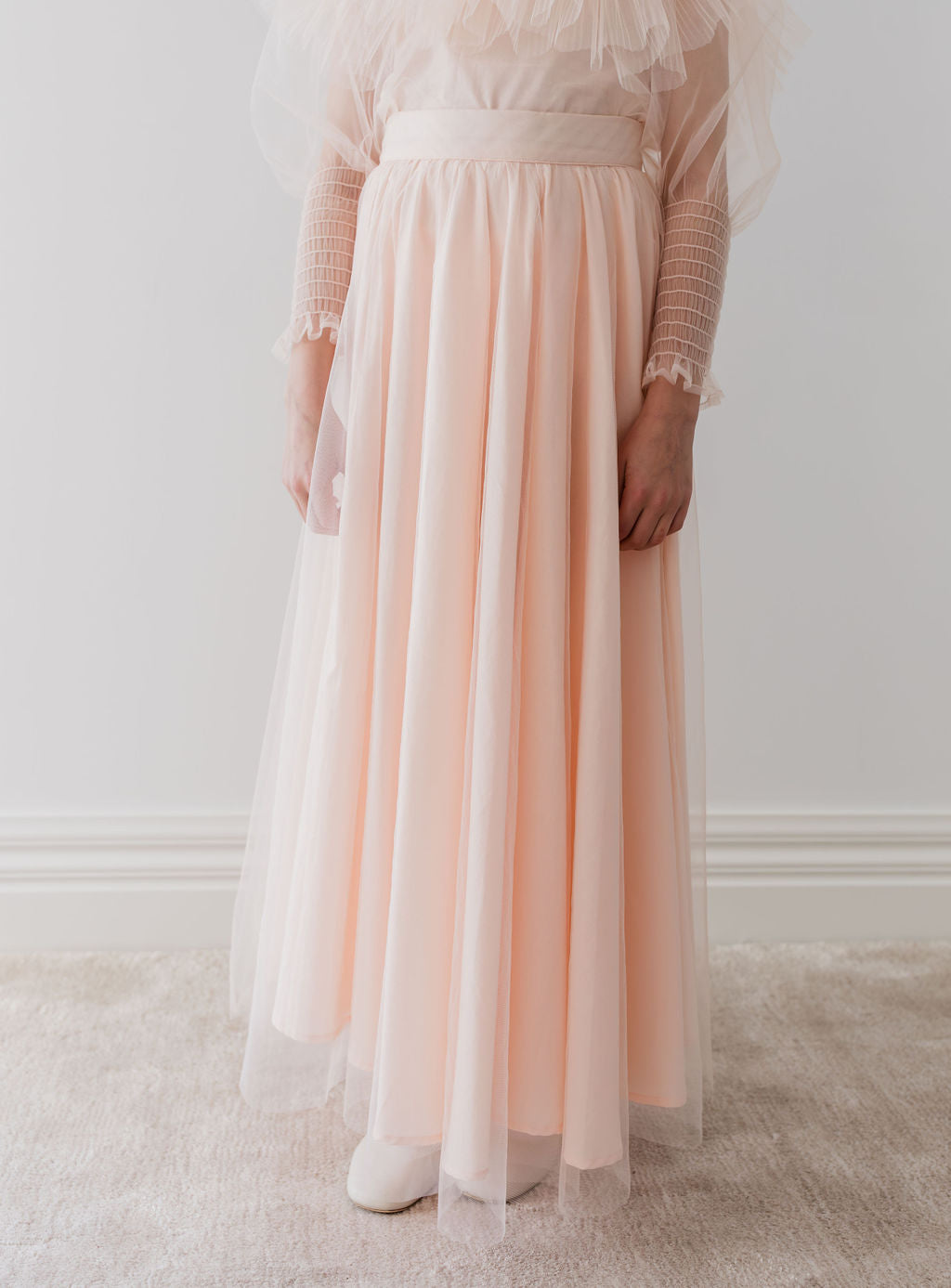 Blush Orchid Print Tulle Ruffle Blouse