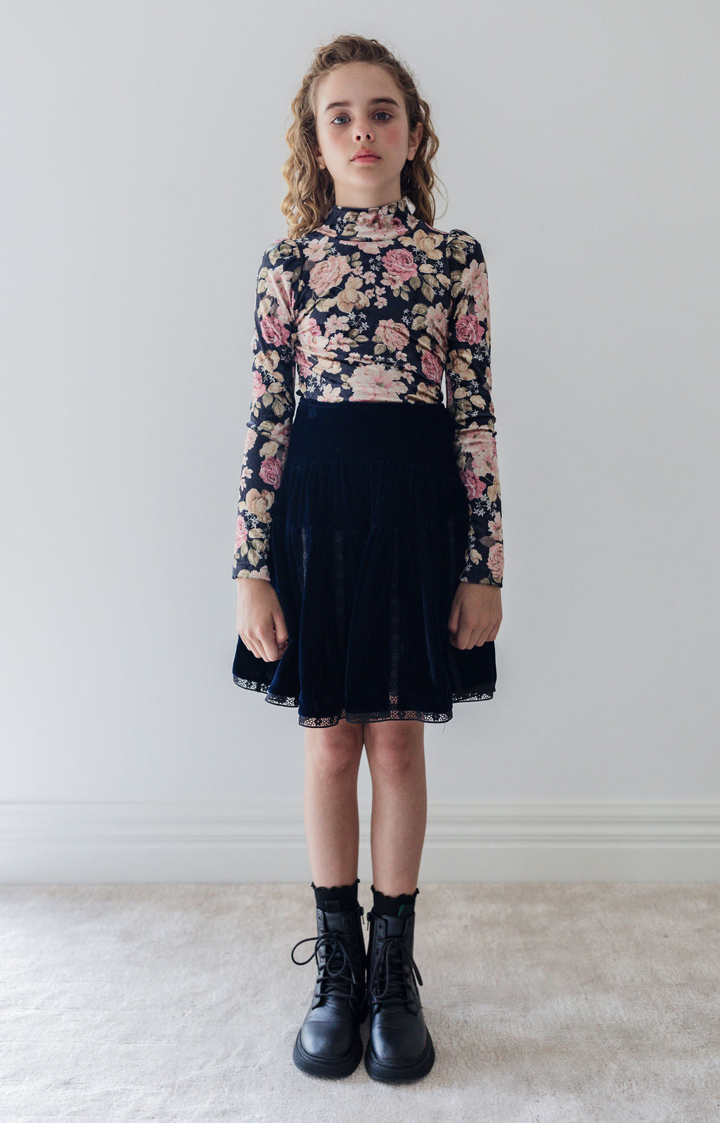 Vertical Lace Velvet Skirt