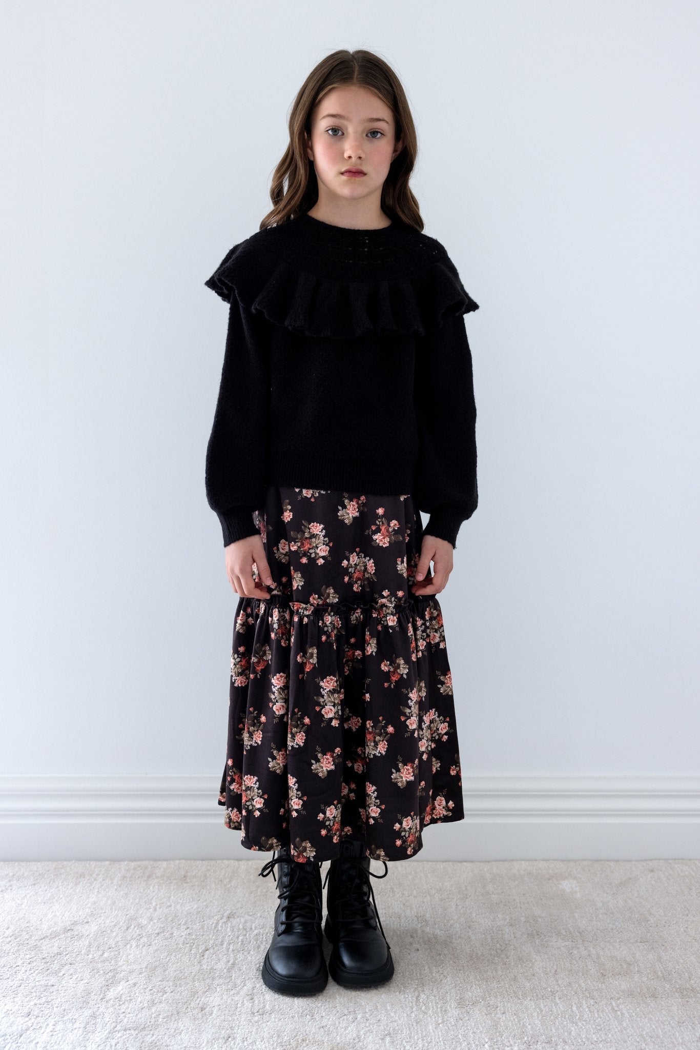Vintage Roses Print Cord Skirt