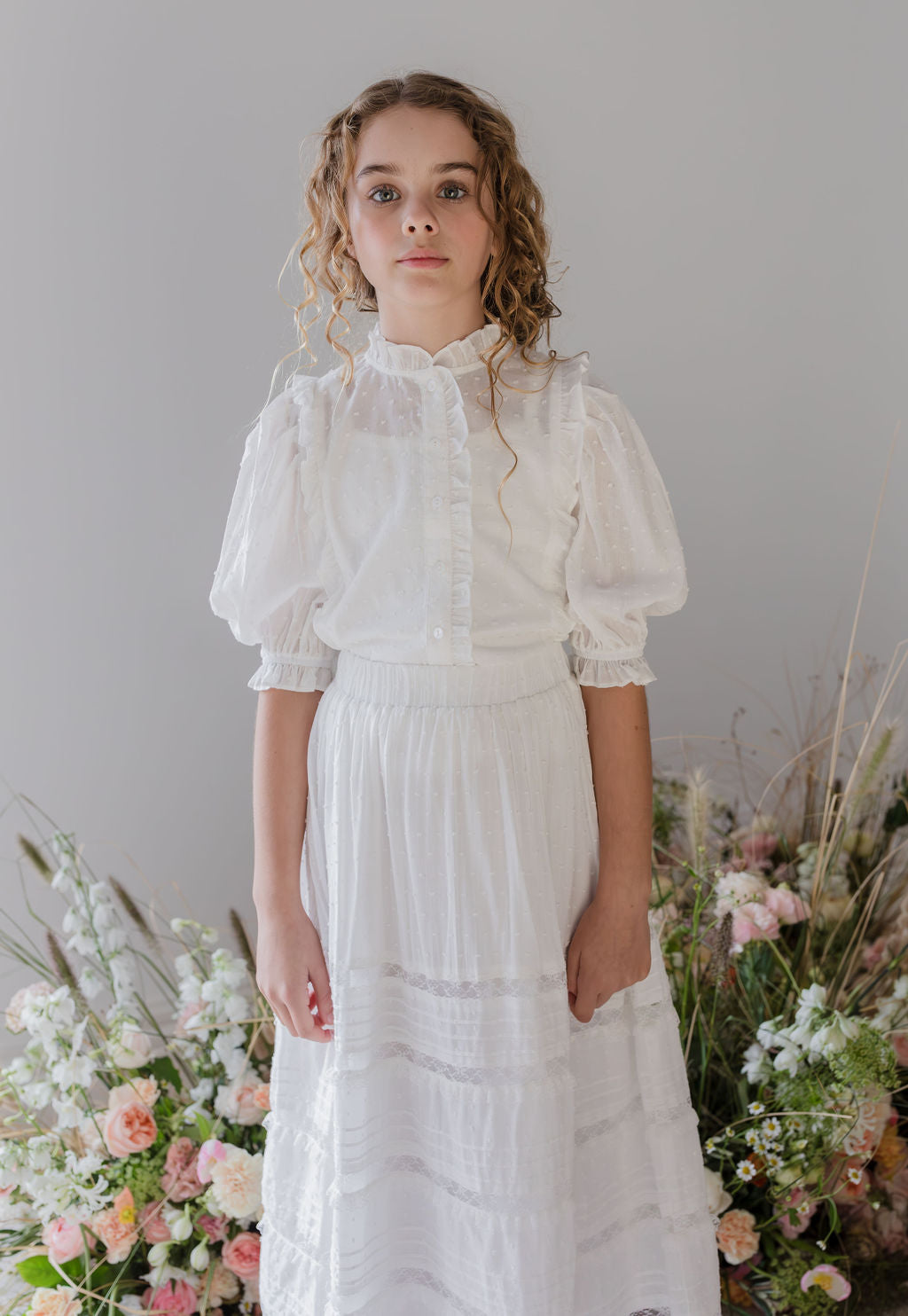 Ruffle Front Dobby Voile Blouse