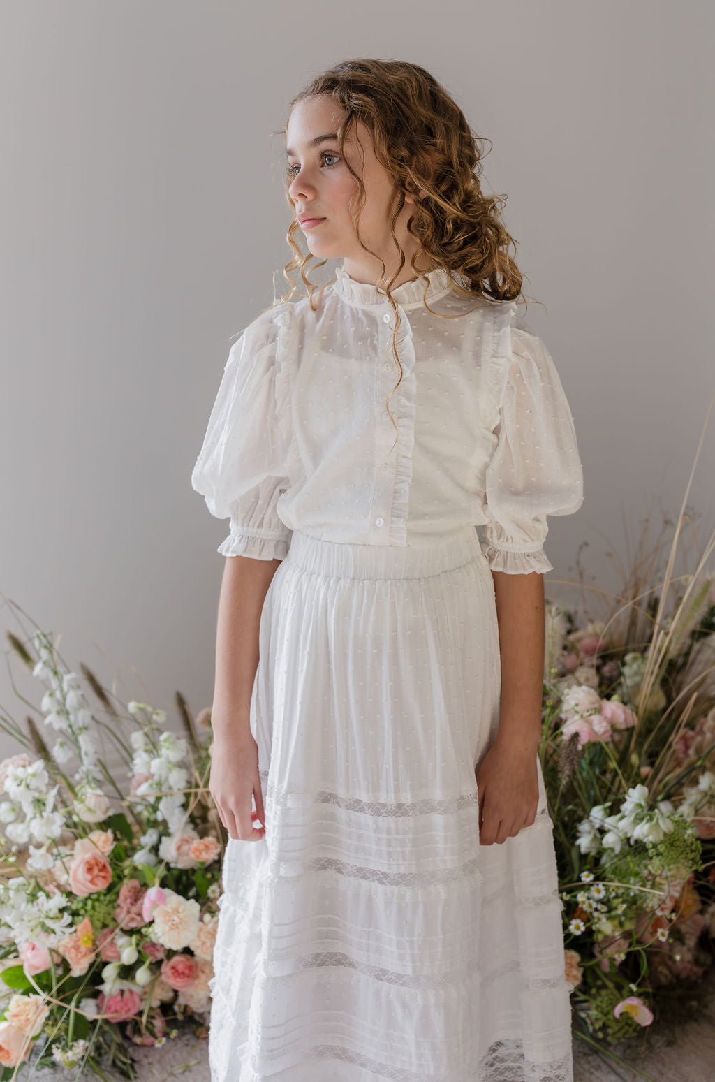 Ruffle Front Dobby Voile Blouse