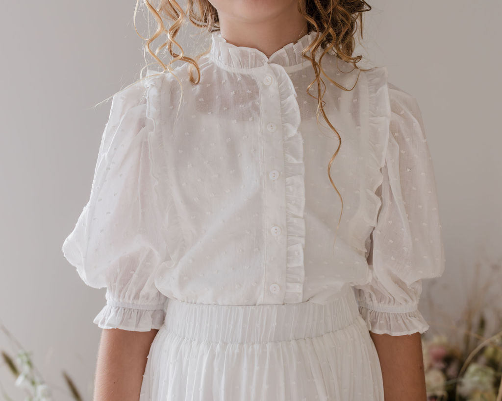 Ruffle Front Dobby Voile Blouse