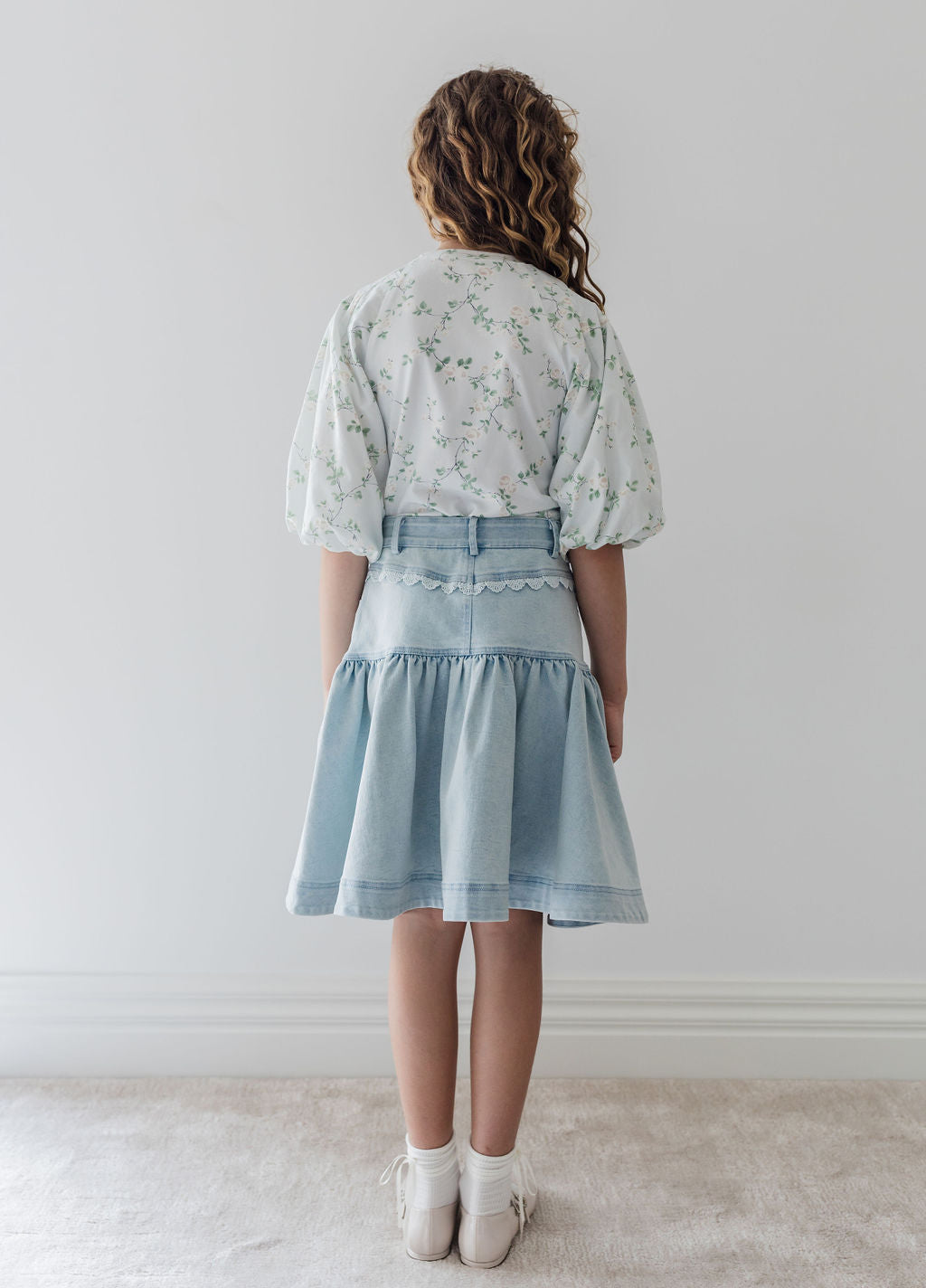 Peep Lace Trim Denim Skirt