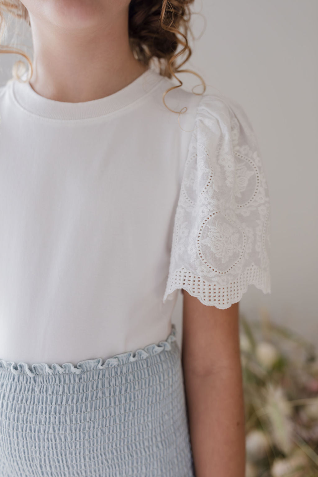 Shirred Waist Chambray Skirt