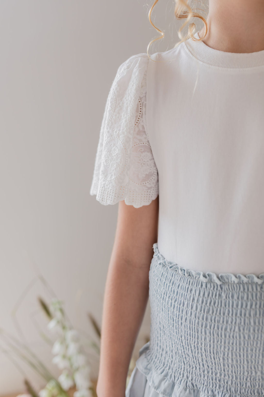 Shirred Waist Chambray Skirt