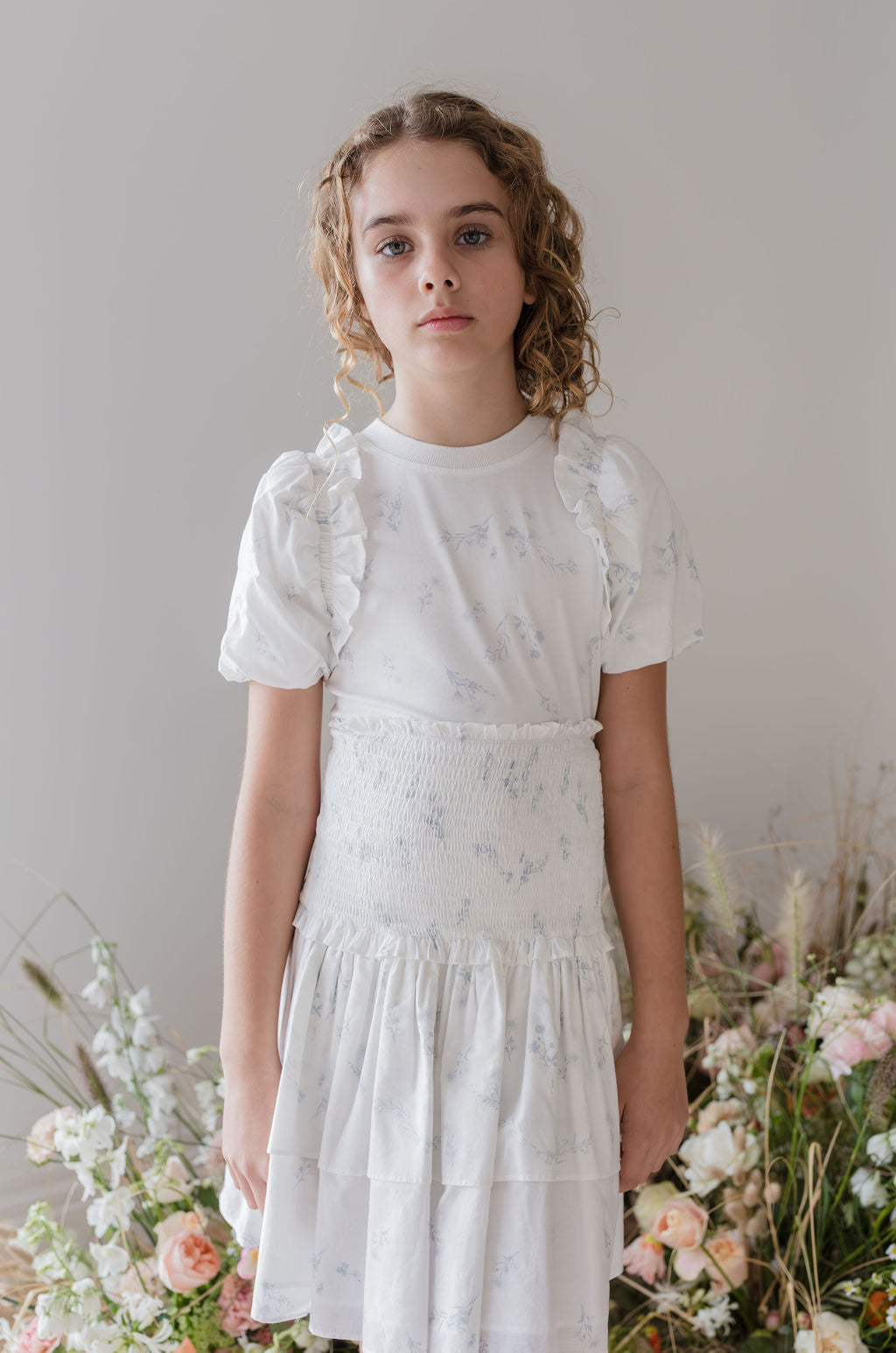 Shirred Waist Printed Voile Layer Skirt