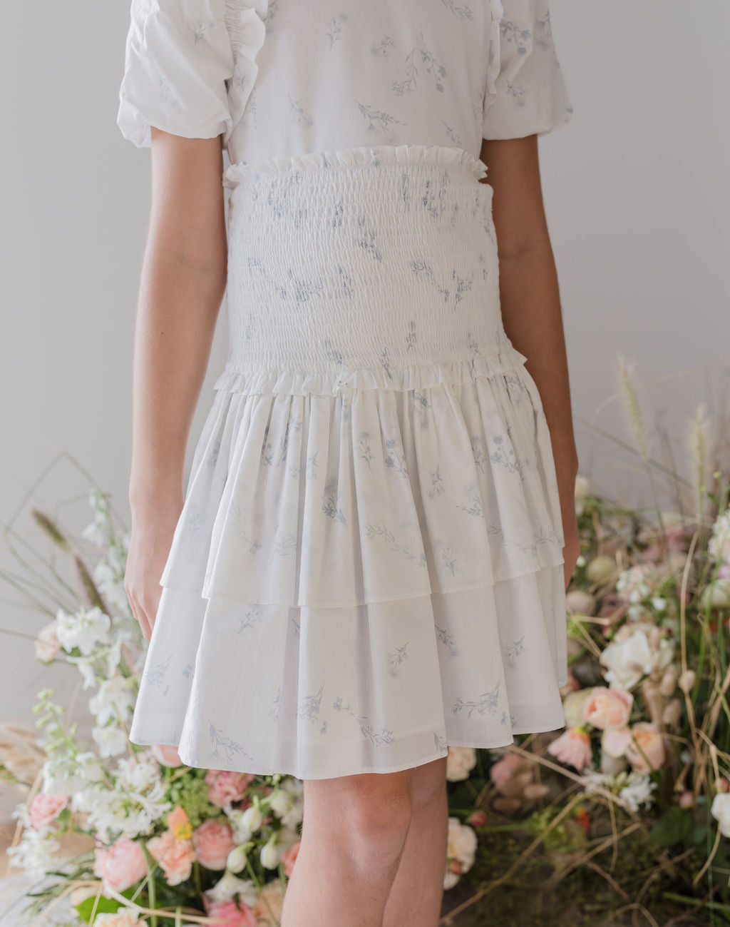 Shirred Waist Printed Voile Layer Skirt