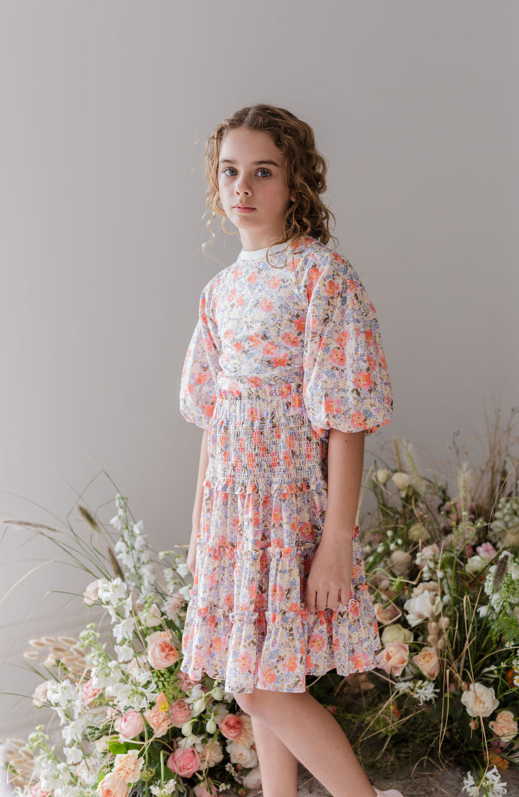 Shirred Waist Flare Voile Skirt