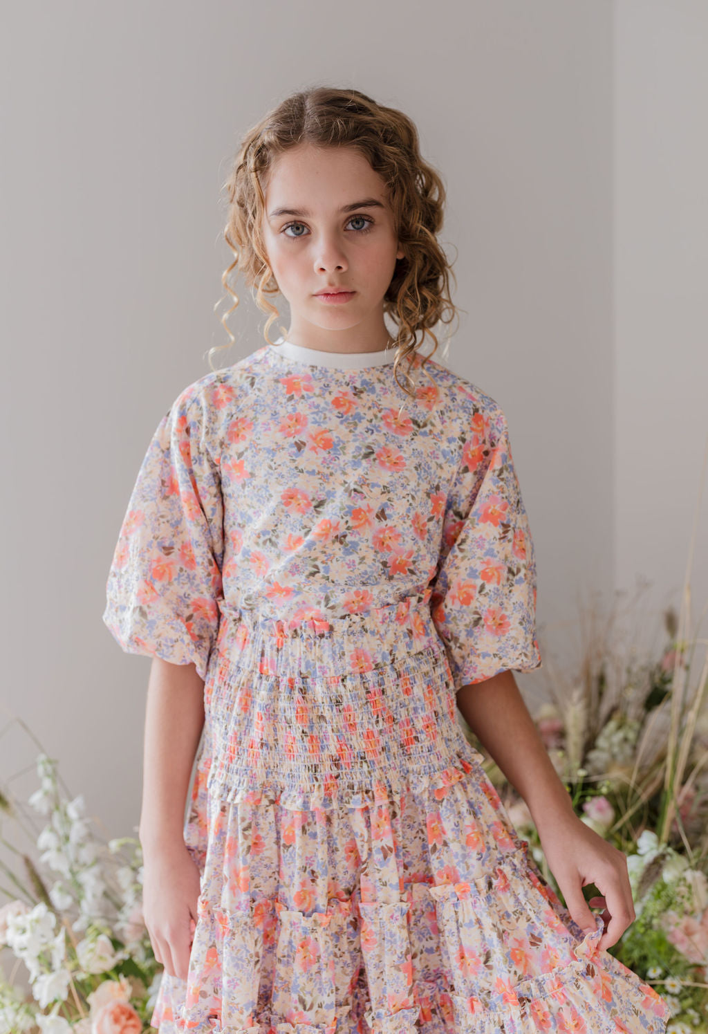 Shirred Waist Flare Voile Skirt