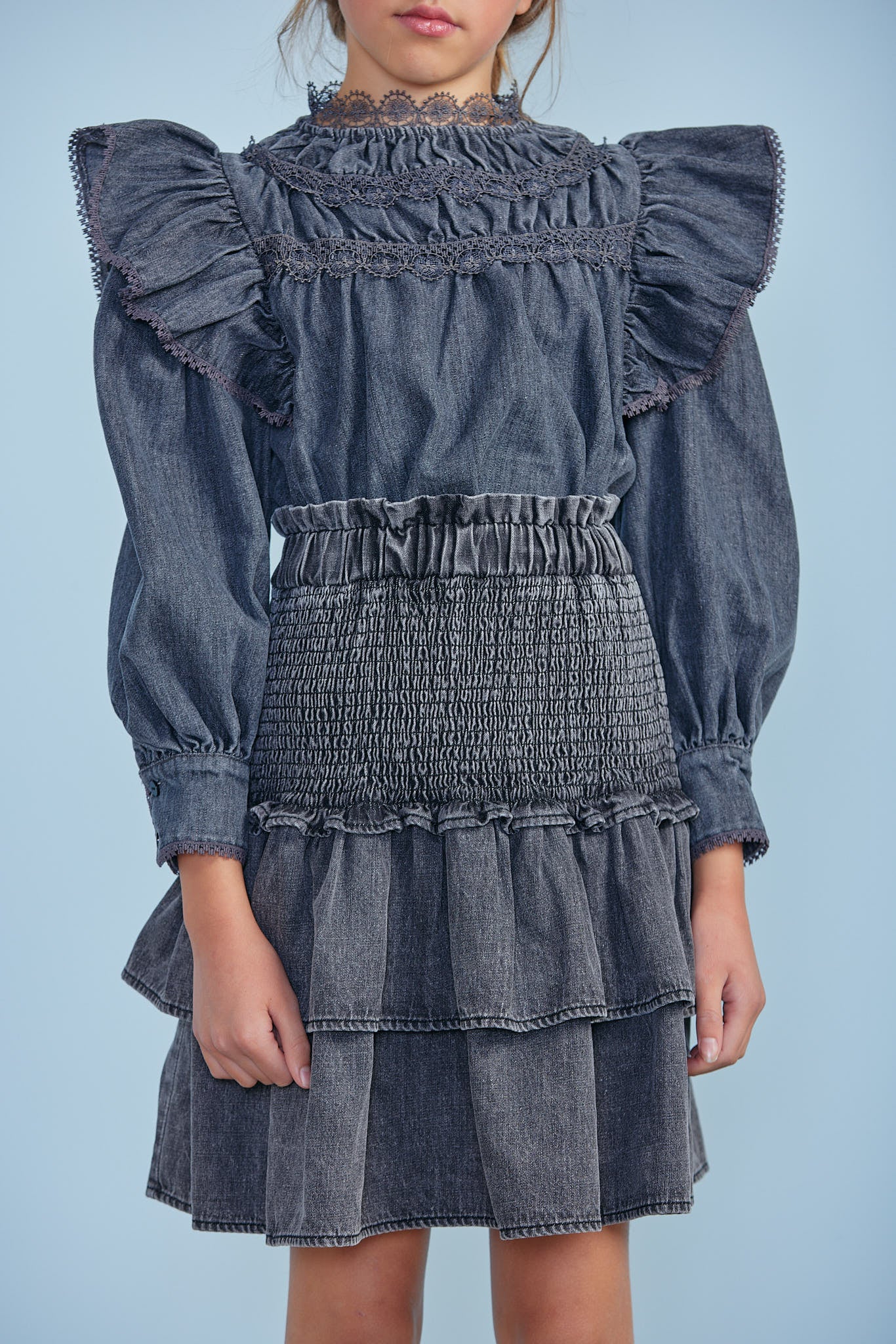 Lace Chambray Blouse - Black