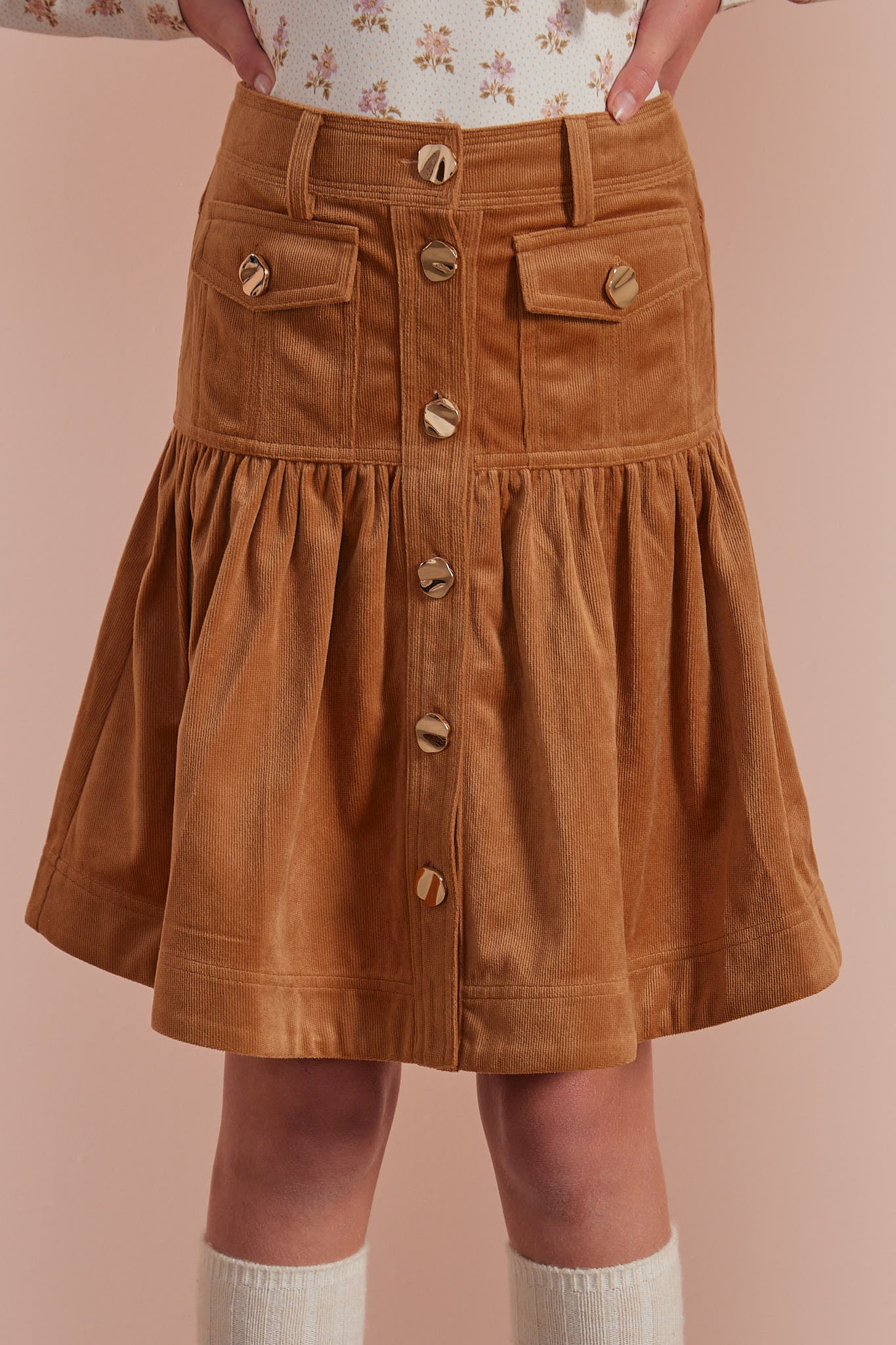 Cord Fit & Flare Skirt - Toffee
