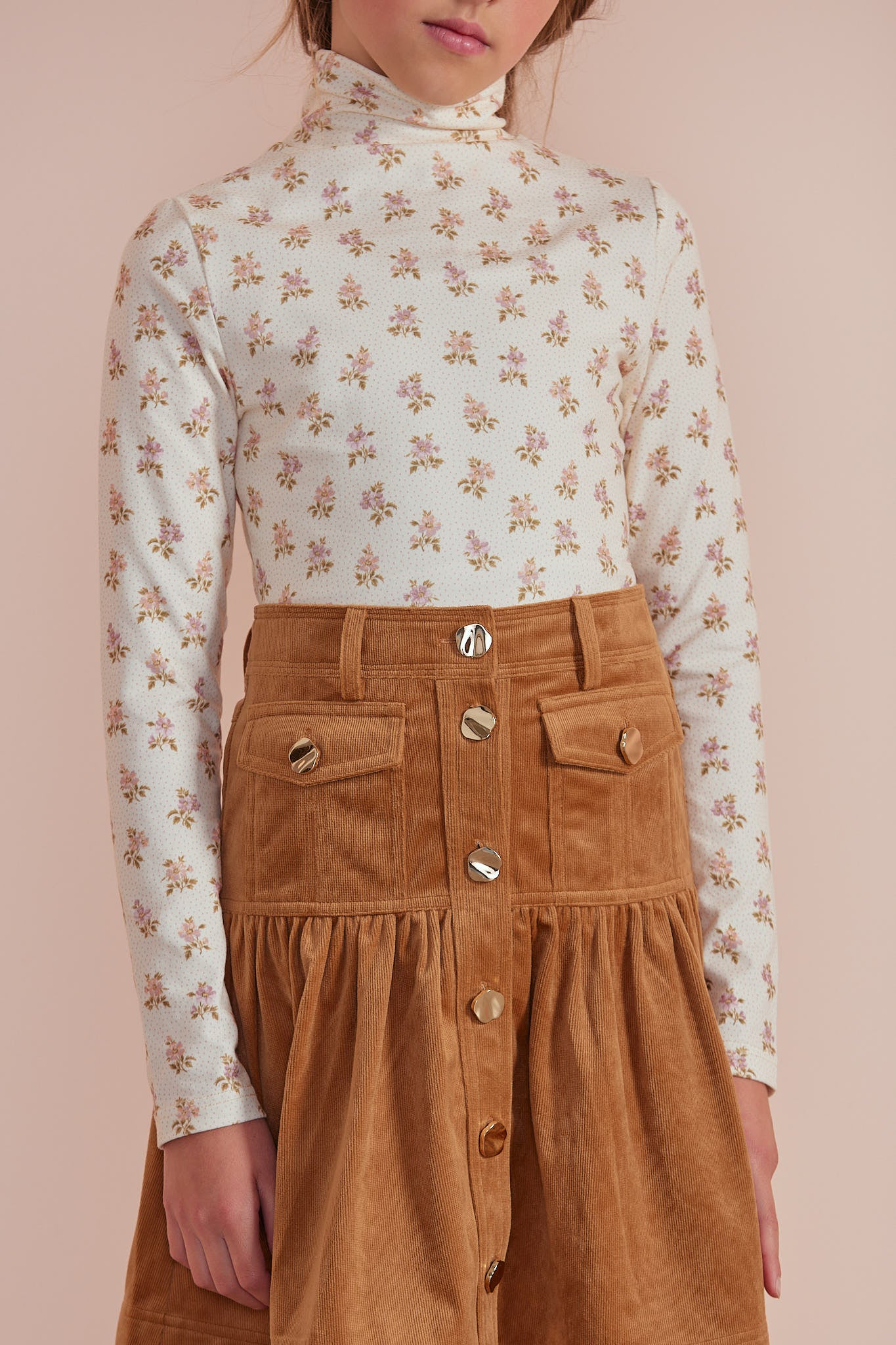 Printed Jersey Turtleneck - Cream