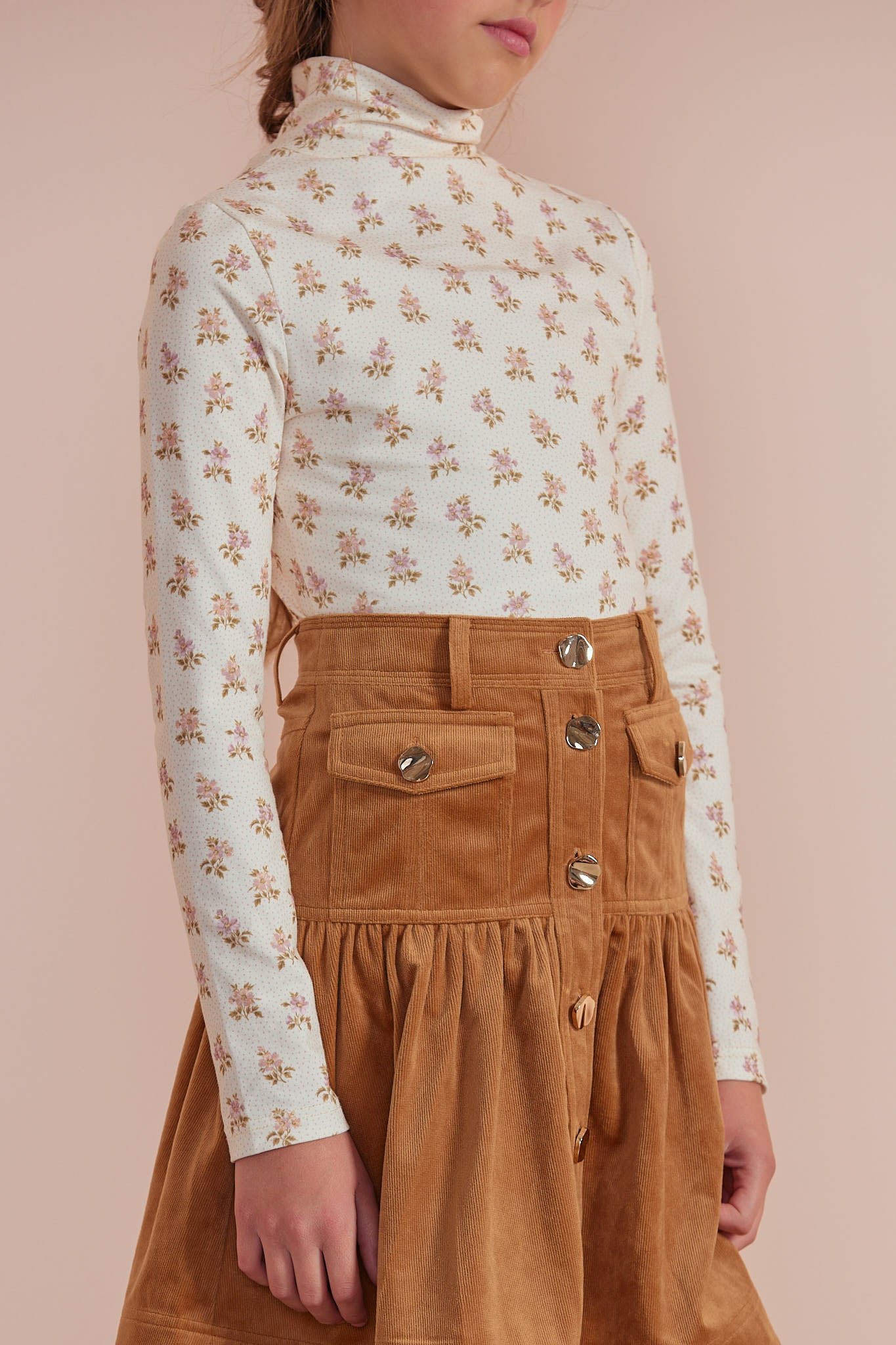 Printed Jersey Turtleneck - Cream