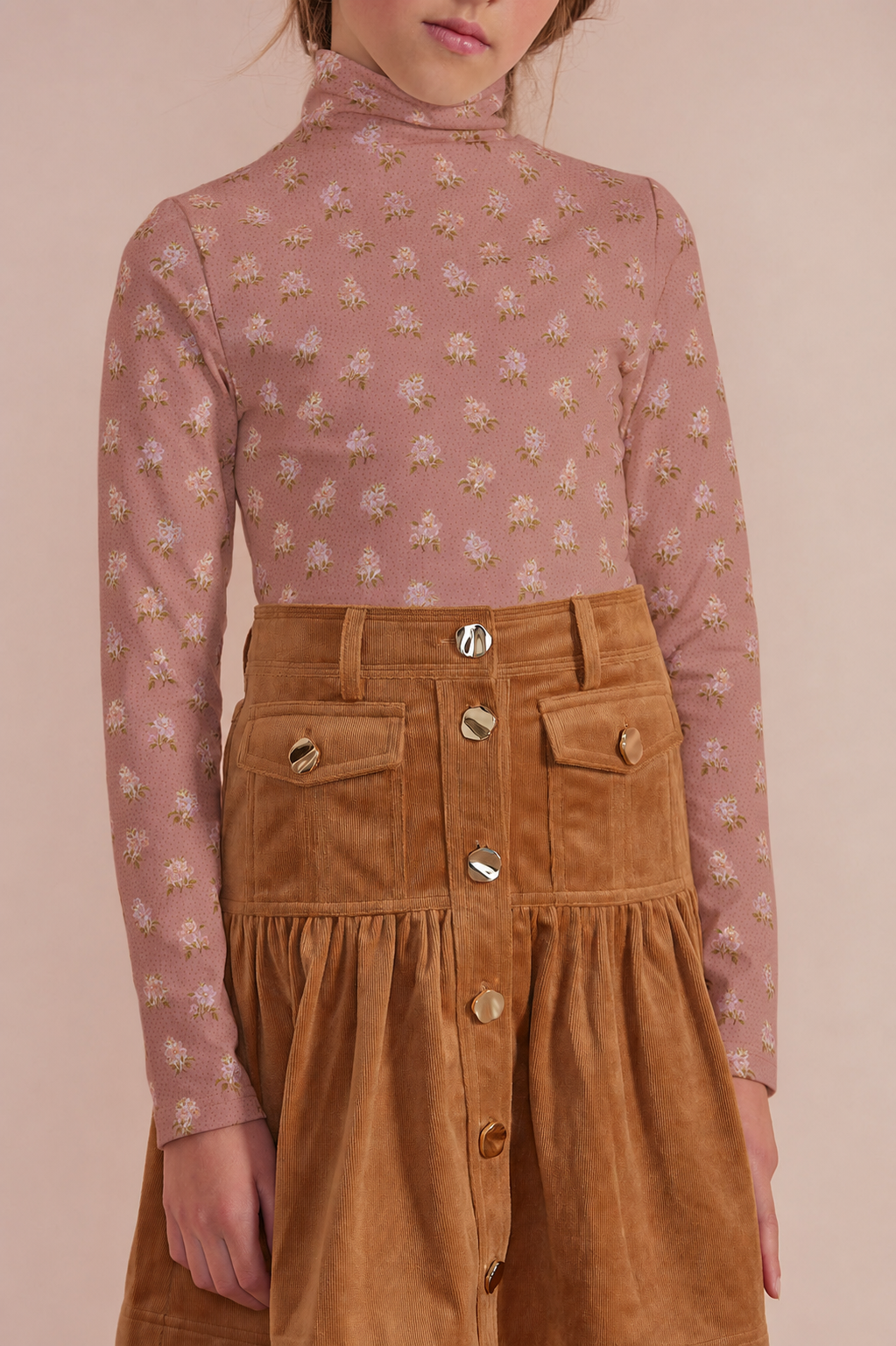 Printed Jersey Turtleneck - Rose