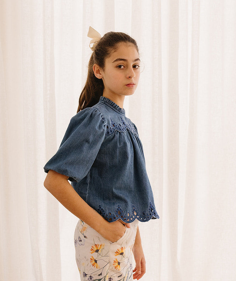 Chambray Cut Out Blouse