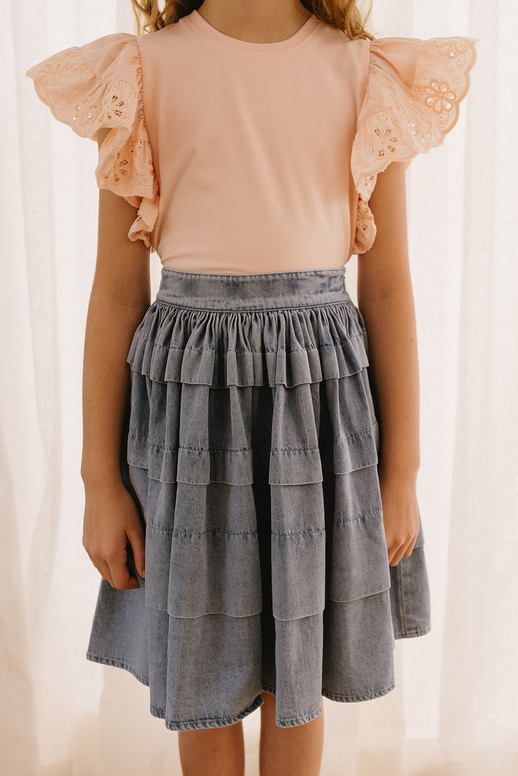 Chambray Pleated Skirt