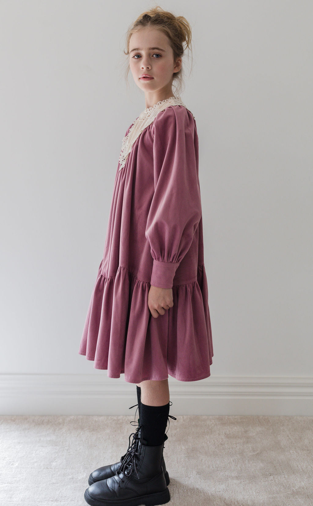 Berry Cord Dress with Applique