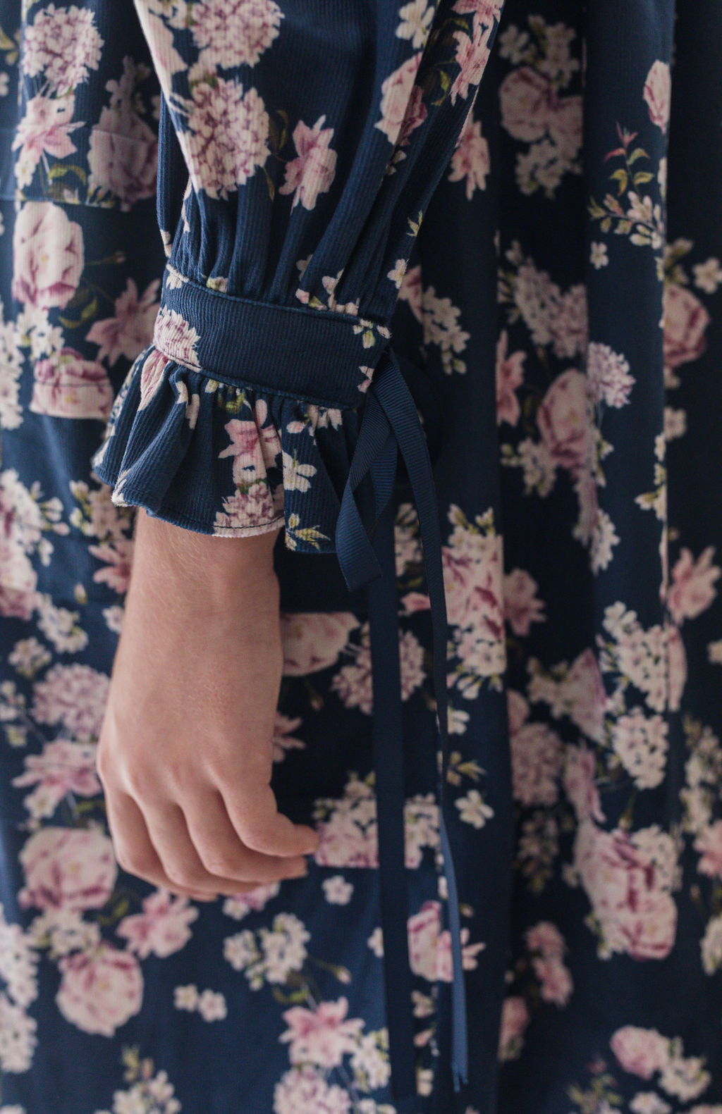 Lilac Floral Cord Dress with Ribbons