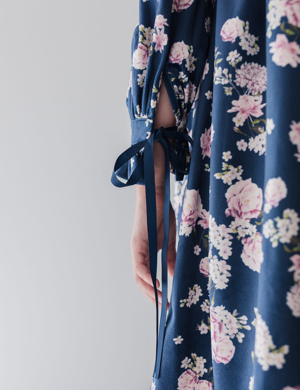Lilac Floral Cord Dress with Ribbons