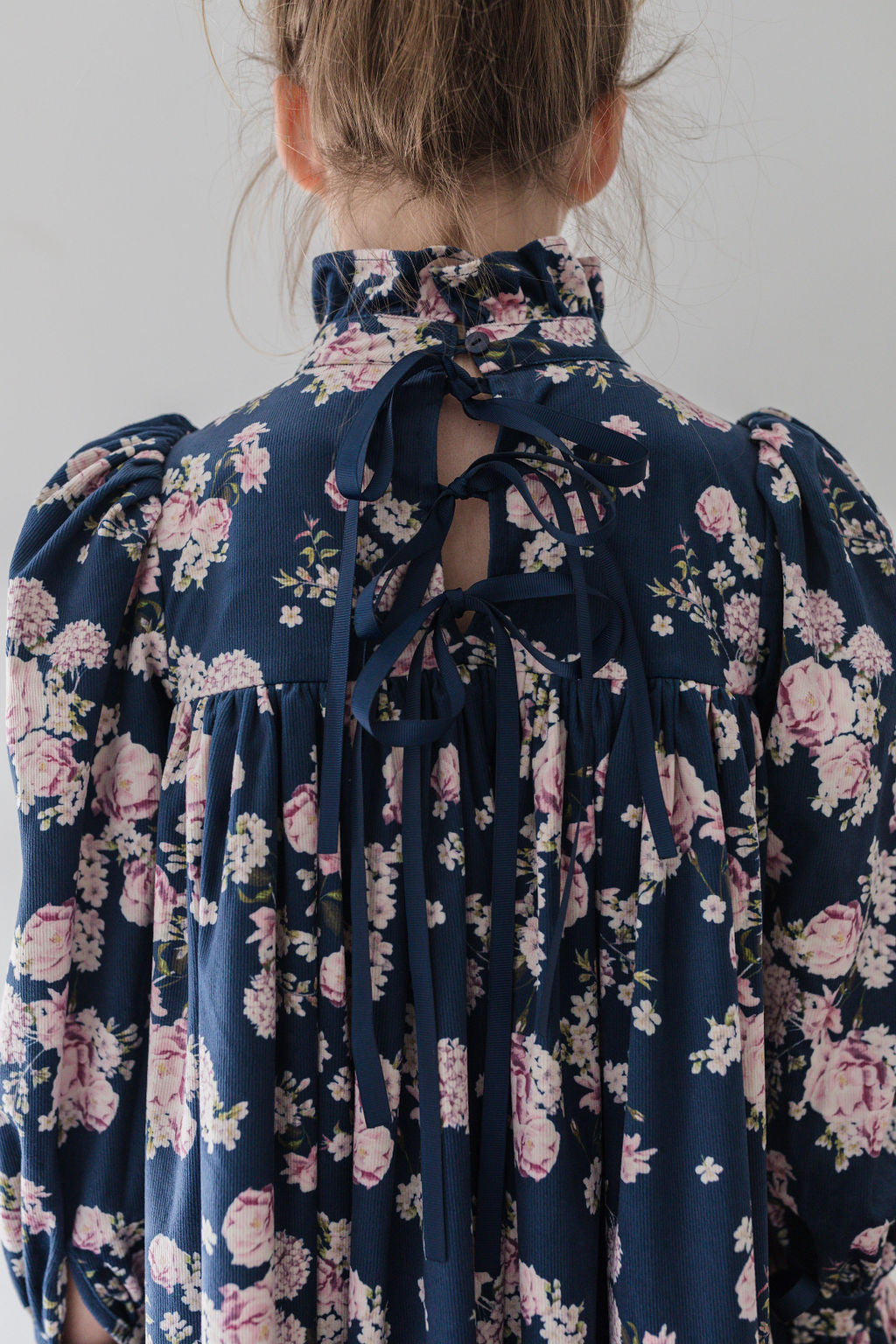 Lilac Floral Cord Dress with Ribbons