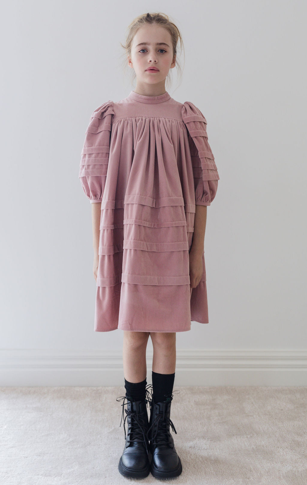 Dusty Lilac Cord Dress with Pleats