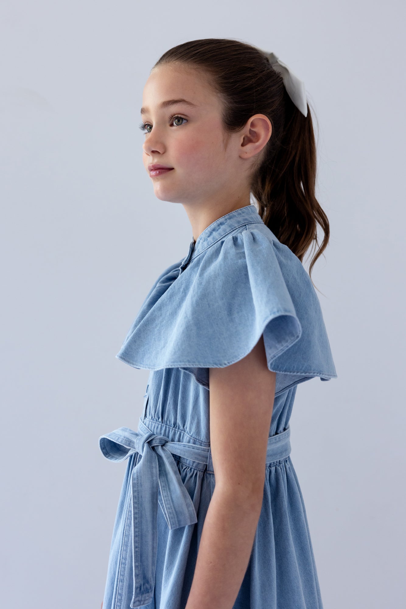 Chambray Flutter Sleeve Shirt Dress
