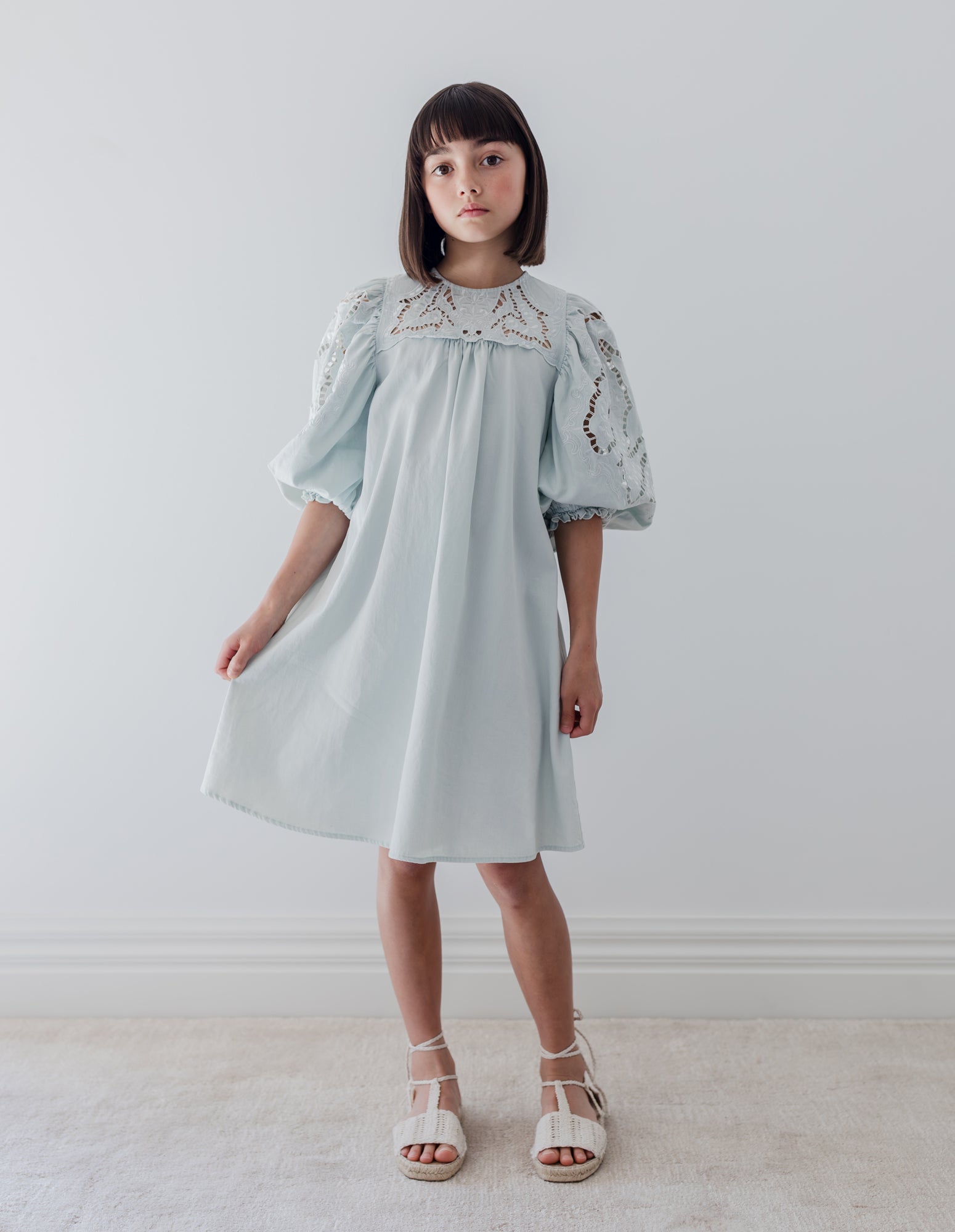 Embroidered Cut Out Chambray Dress