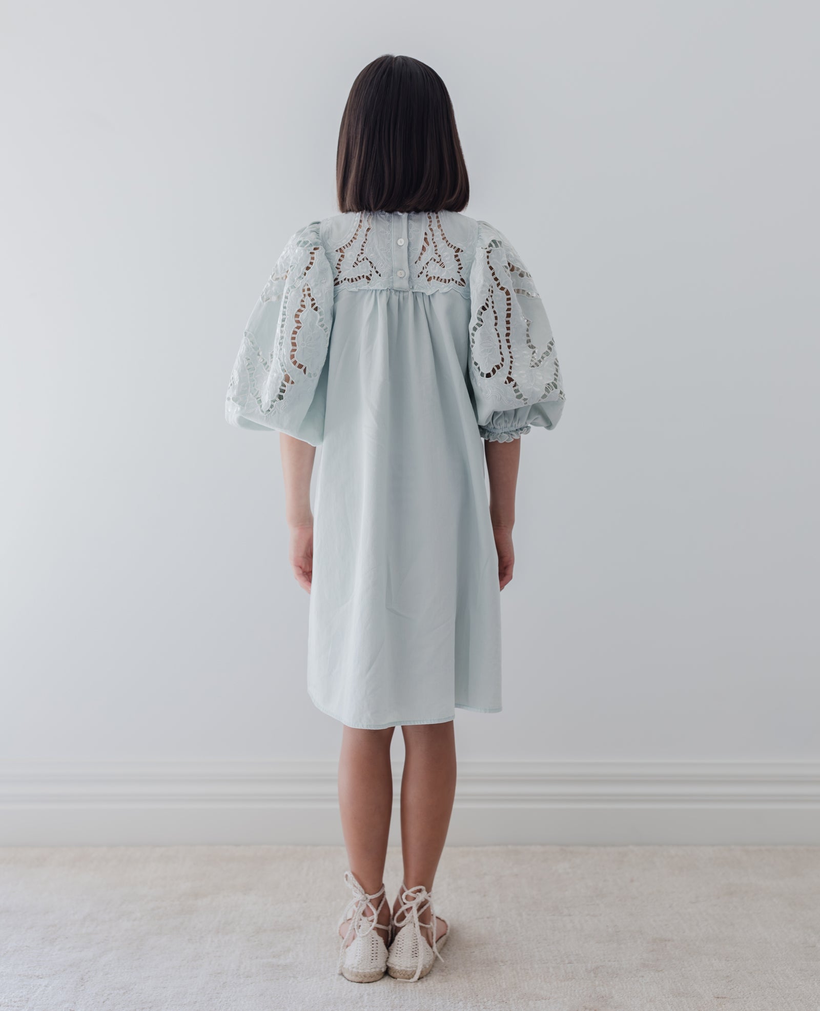 Embroidered Cut Out Chambray Dress