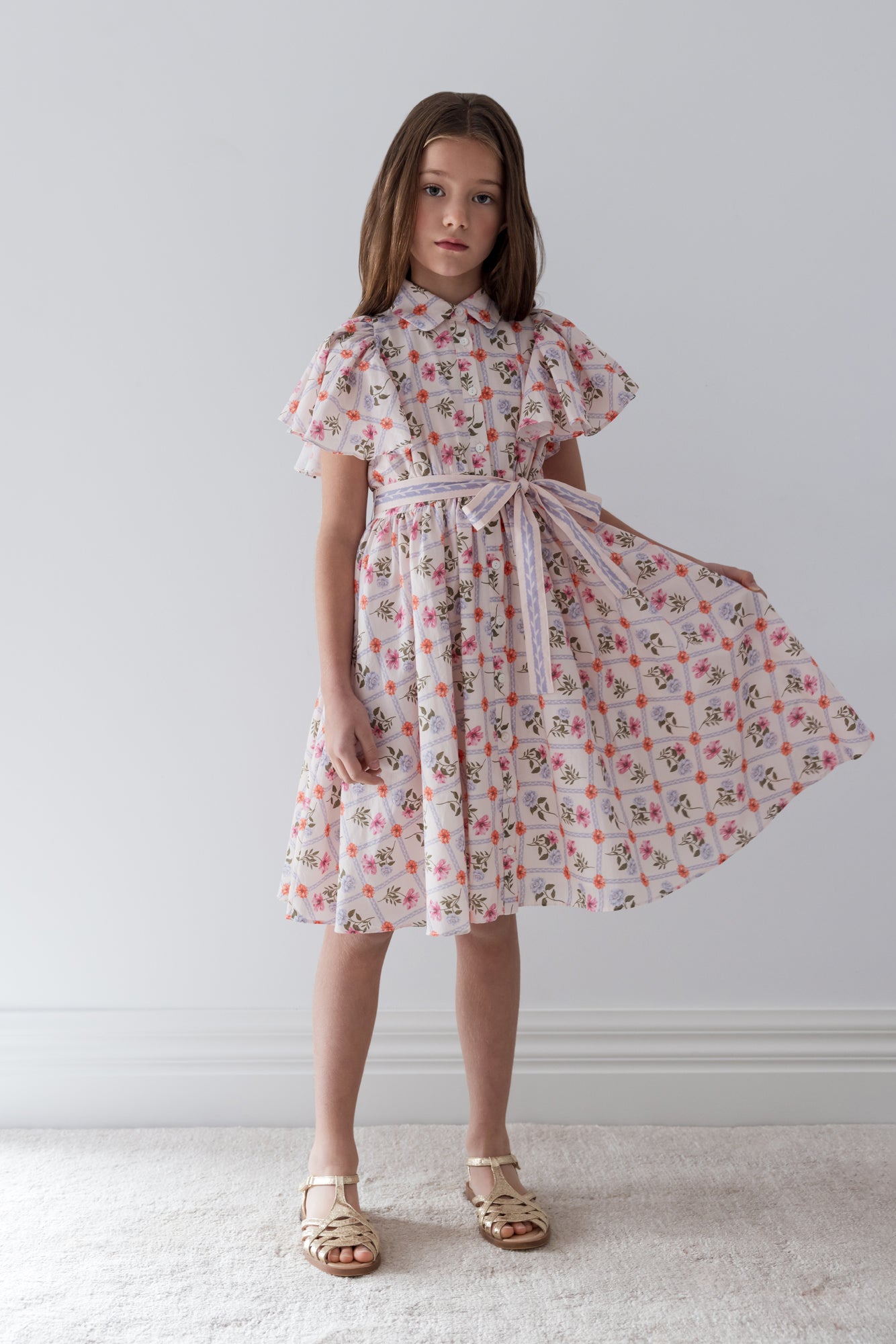 Flower Grid Shirt Dress