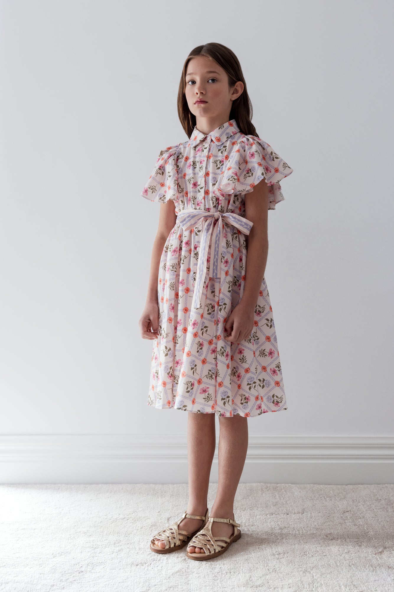 Flower Grid Shirt Dress