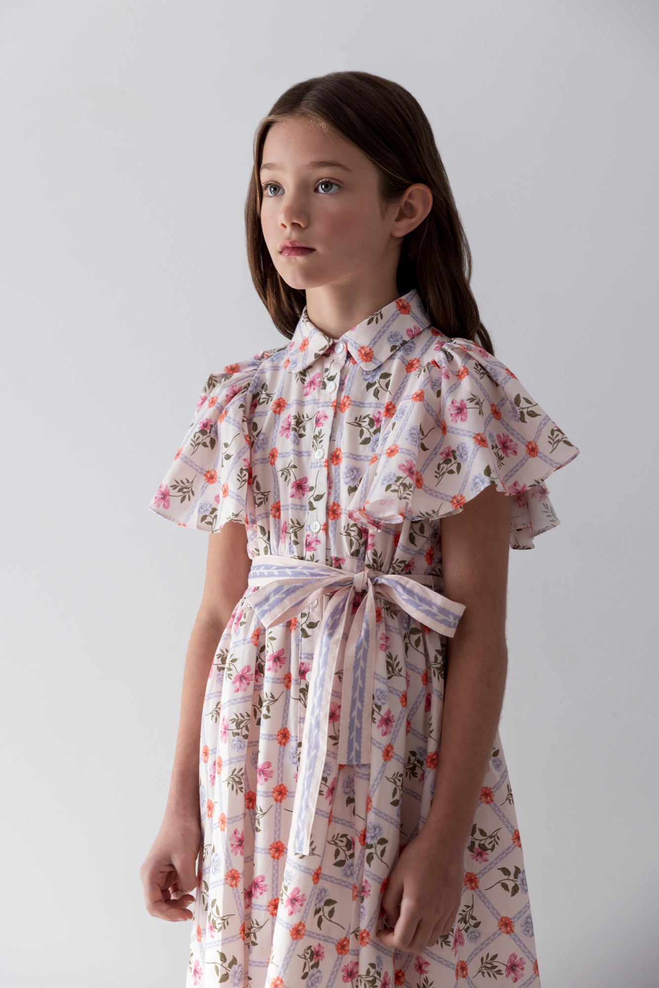 Flower Grid Shirt Dress