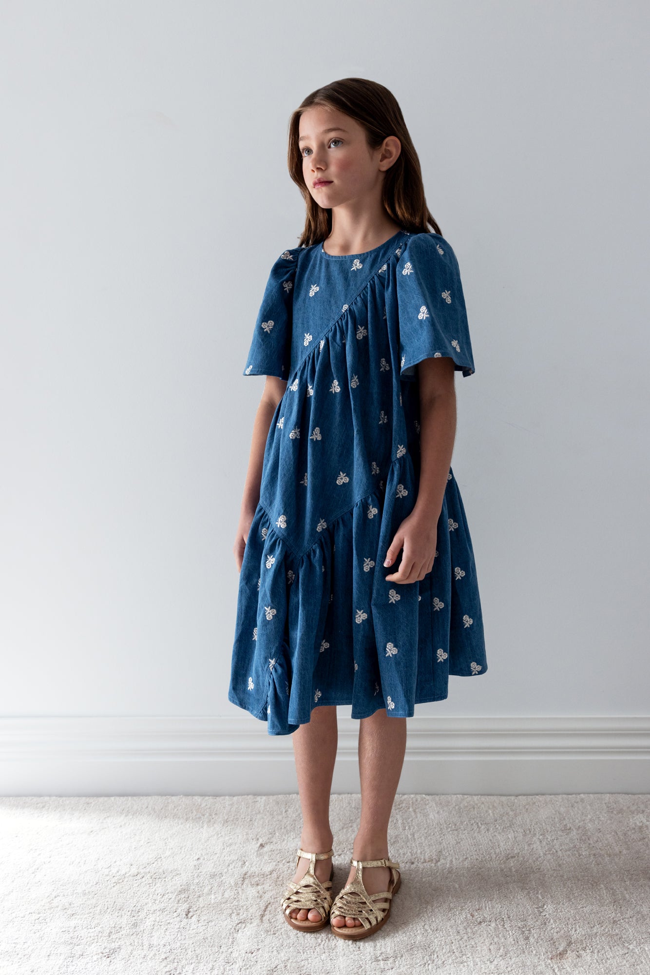 Embroidered Bud Chambray Dress