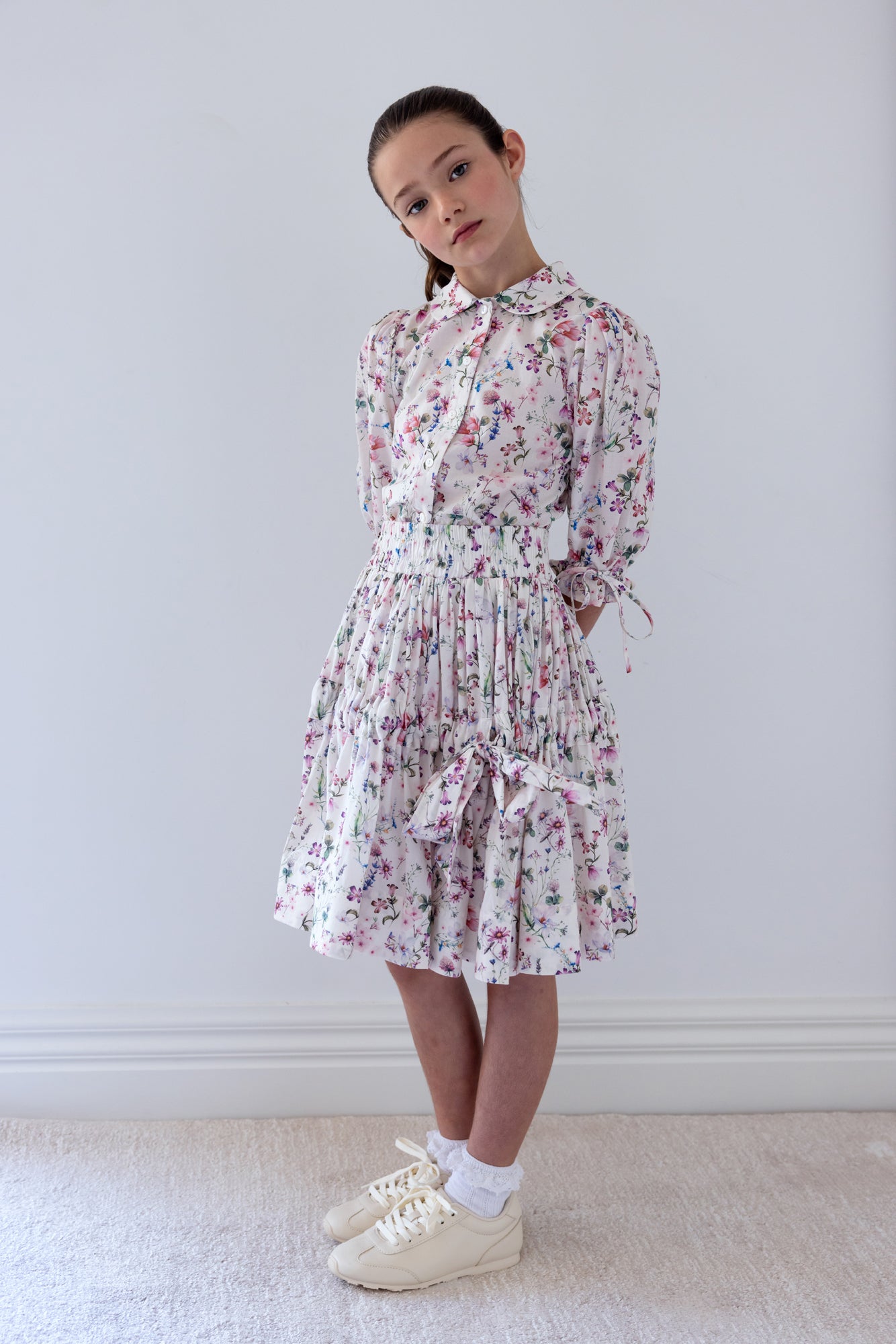 Small Flower Grid Print Voile Blouse