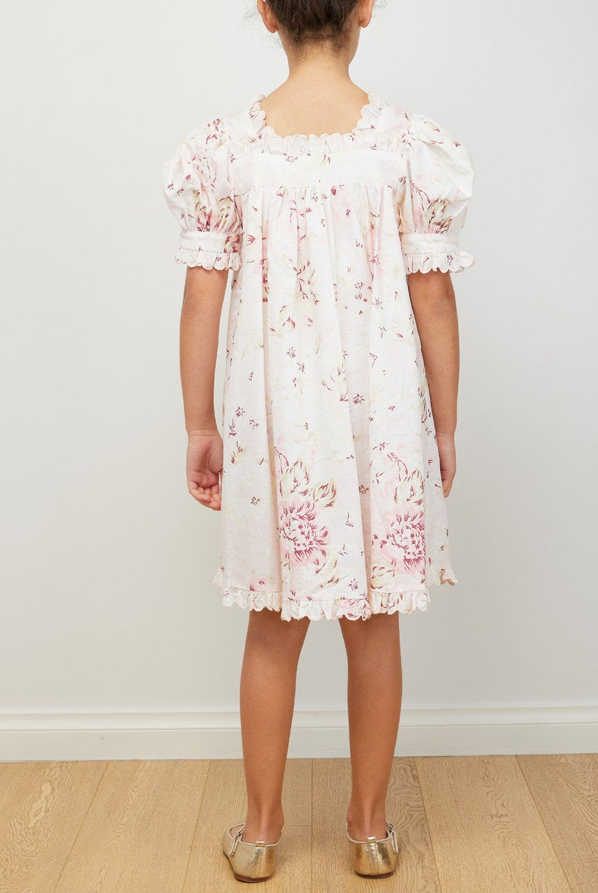 Emily Linen Smock Dress - Pink Print