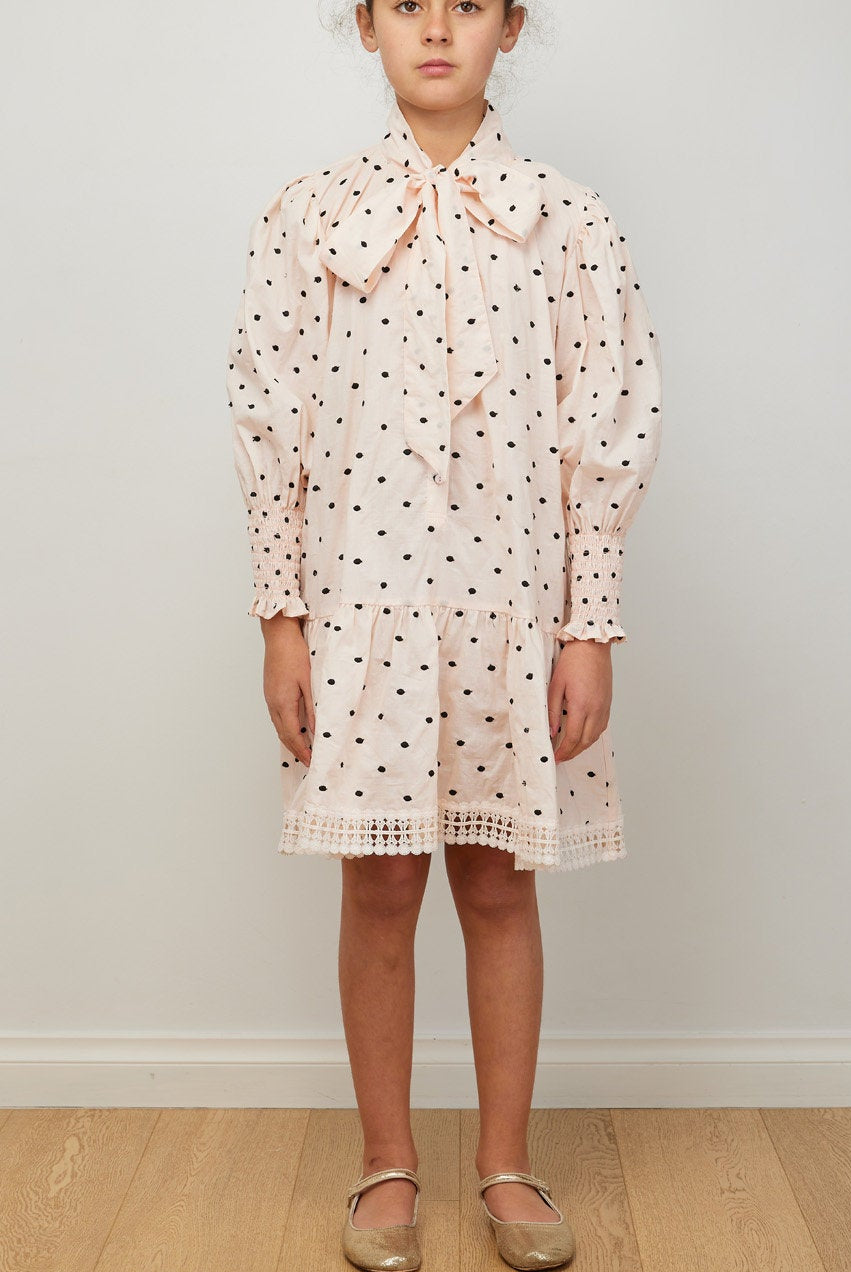 Embroidered Dot Pussybow Dress