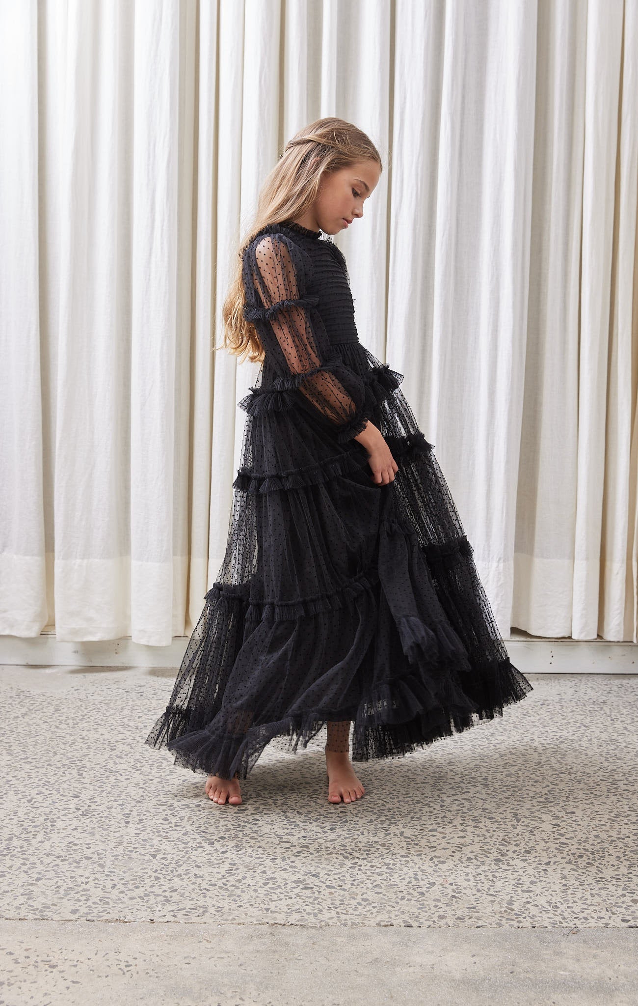 Tulle Pleated Frill Dress - Black