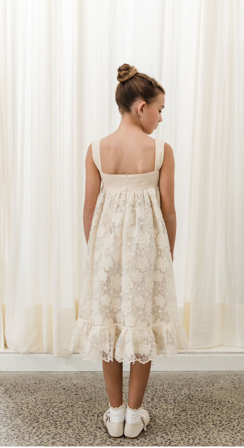 Embroidered Daisy Organza Bow Dress
