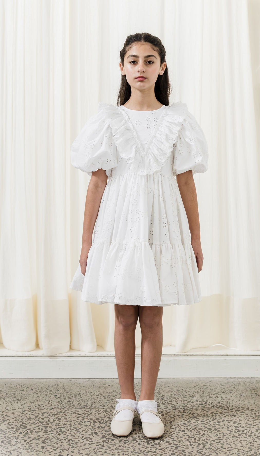 Eyelet Poplin Dress with Ruffle