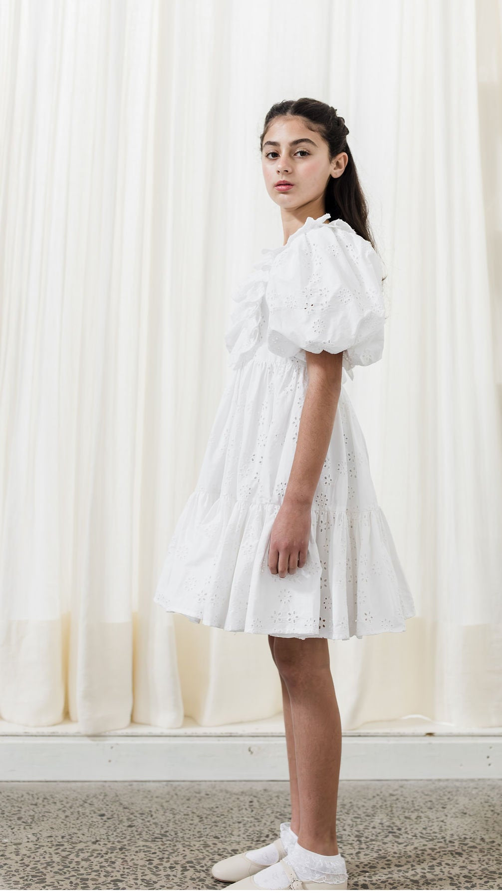 Eyelet Poplin Dress with Ruffle