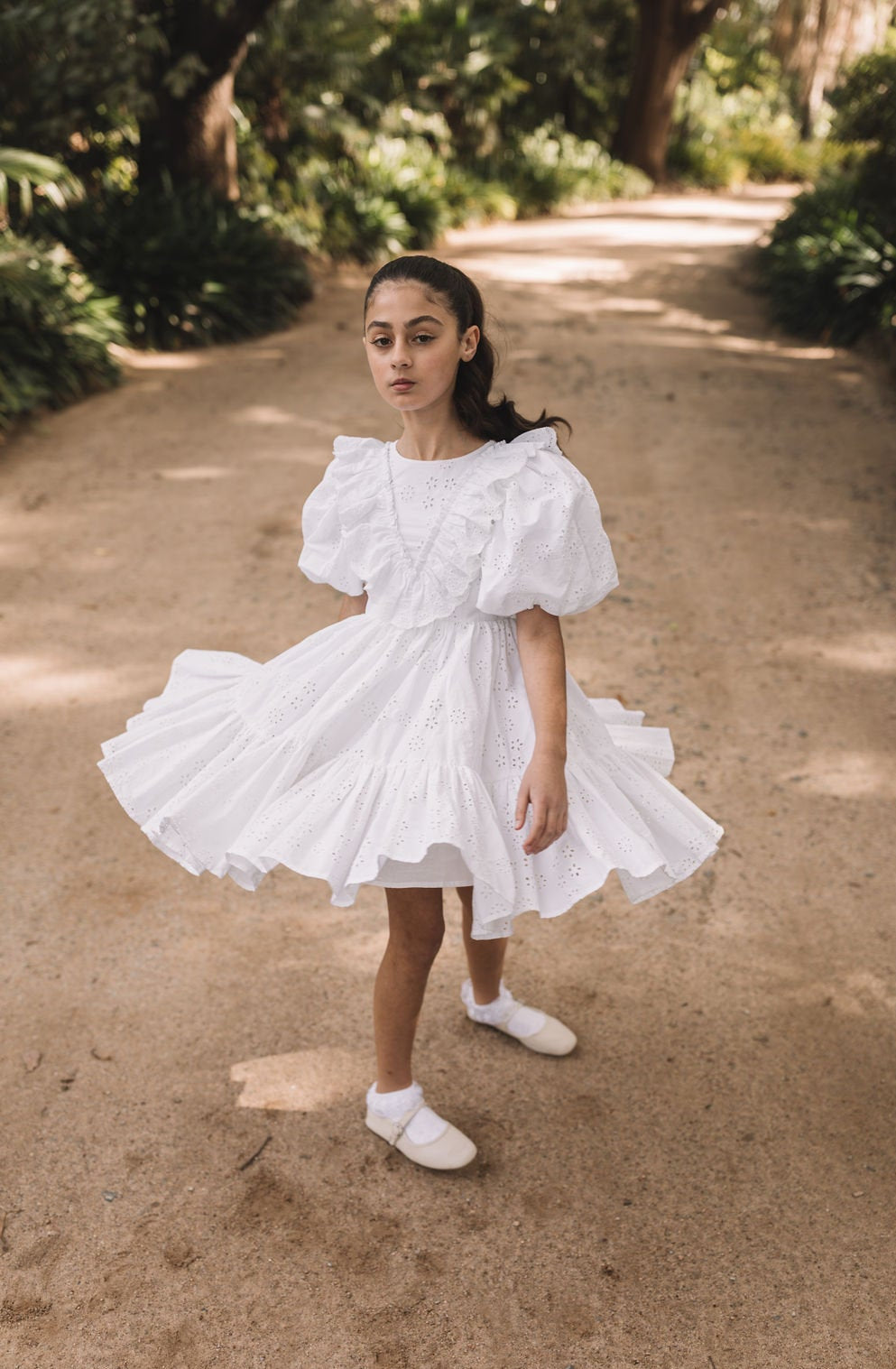 Eyelet Poplin Dress with Ruffle