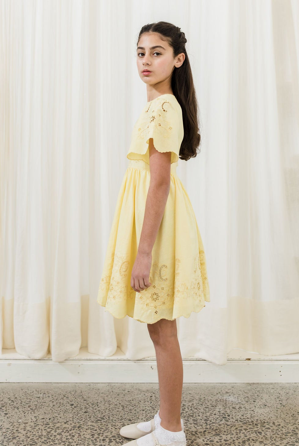 Embroidered Lemon Linen Dress