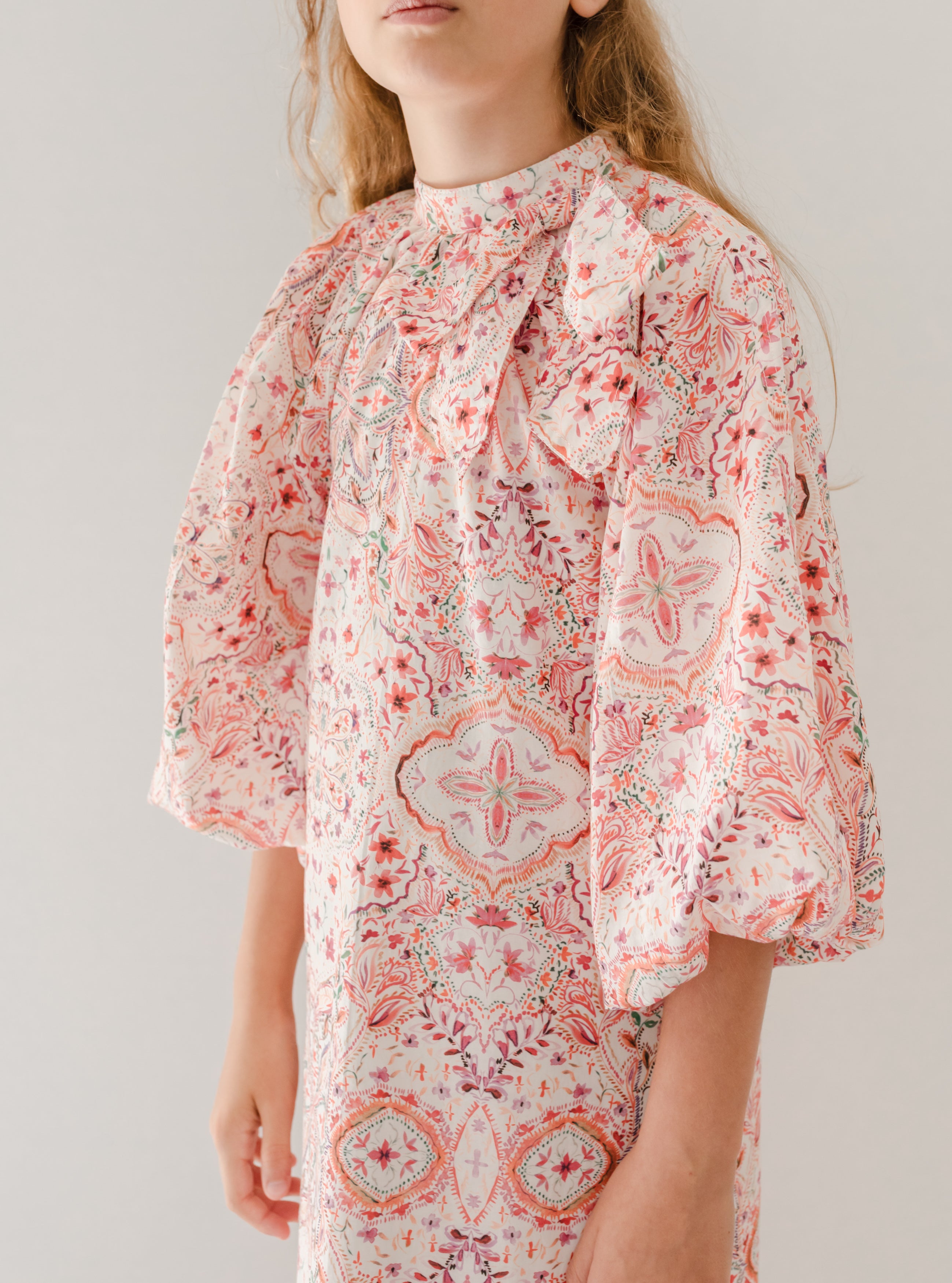 Pink Moroccan Print Bow Neck Dress
